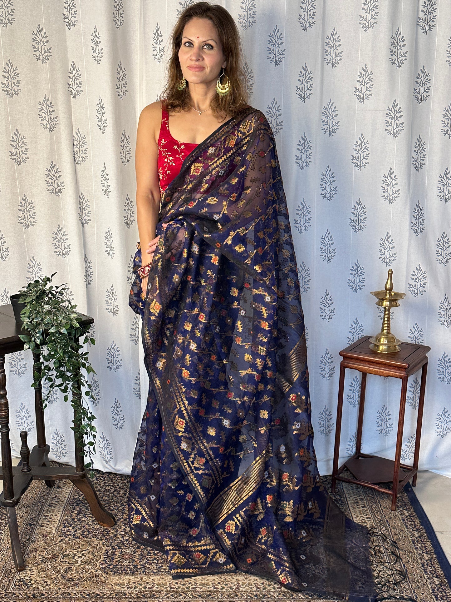 Blue Pure Muslin Silk Handloom Jamdani Saree