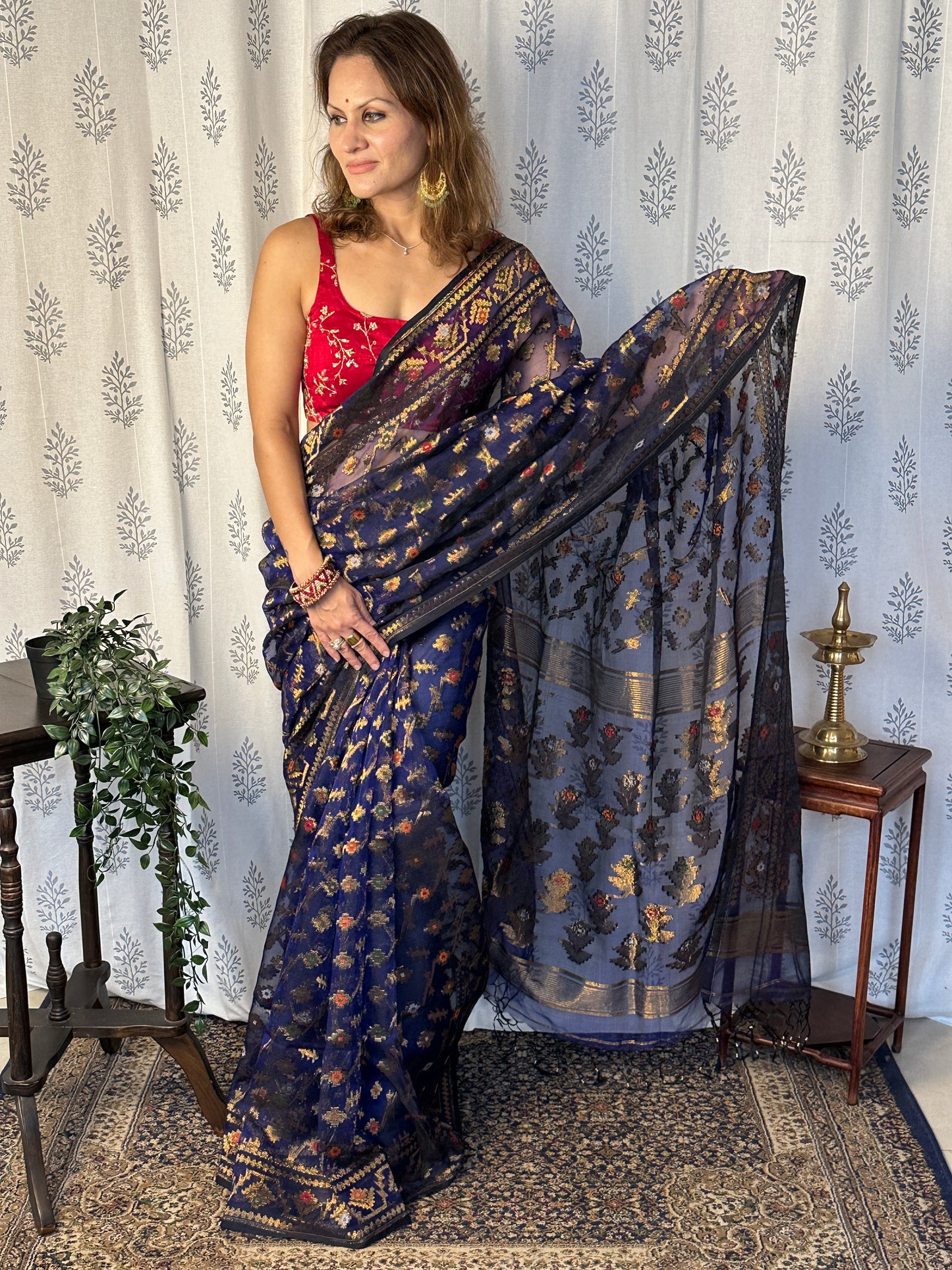 Blue Pure Muslin Silk Handloom Jamdani Saree