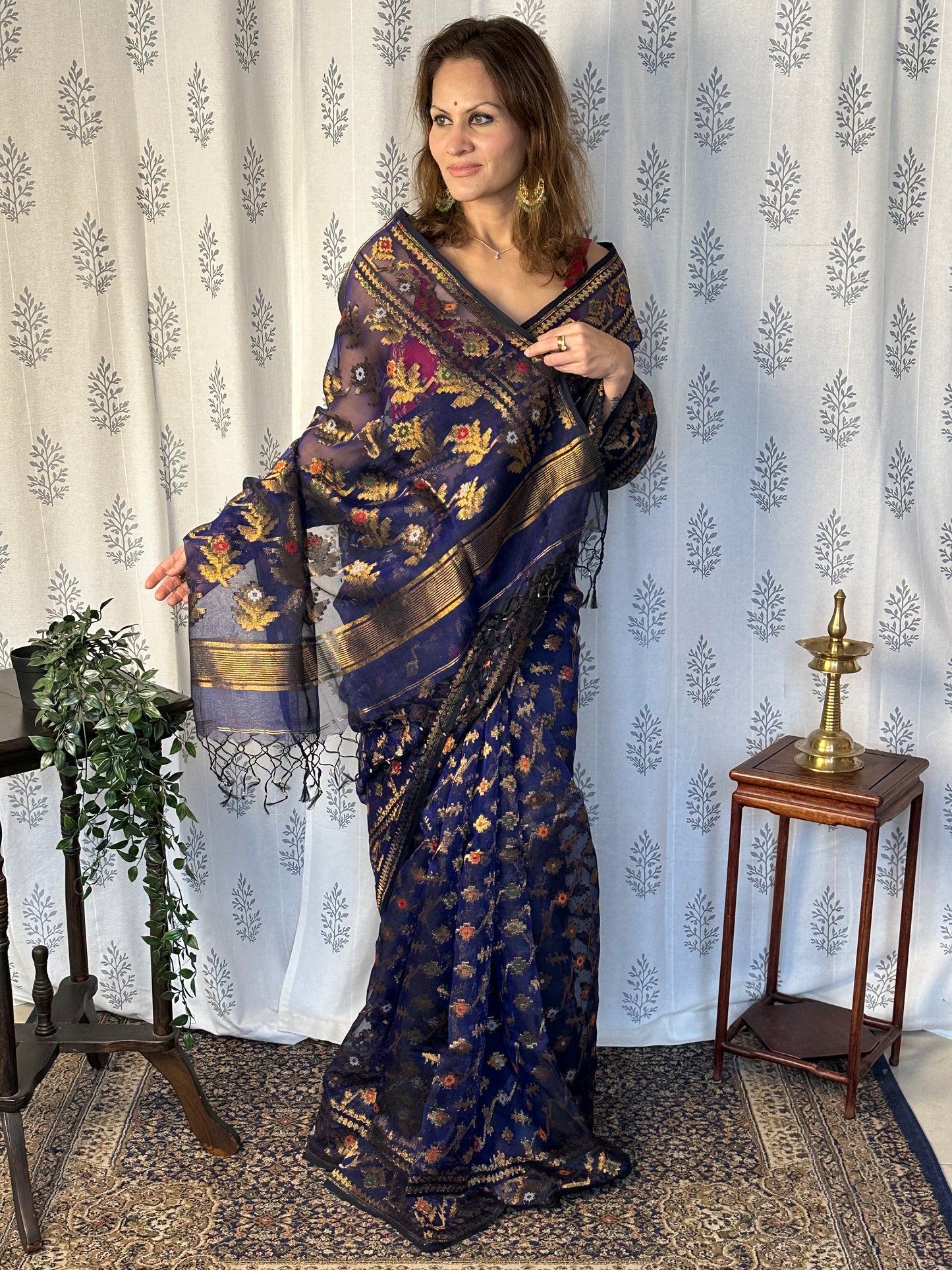 Blue Pure Muslin Silk Handloom Jamdani Saree