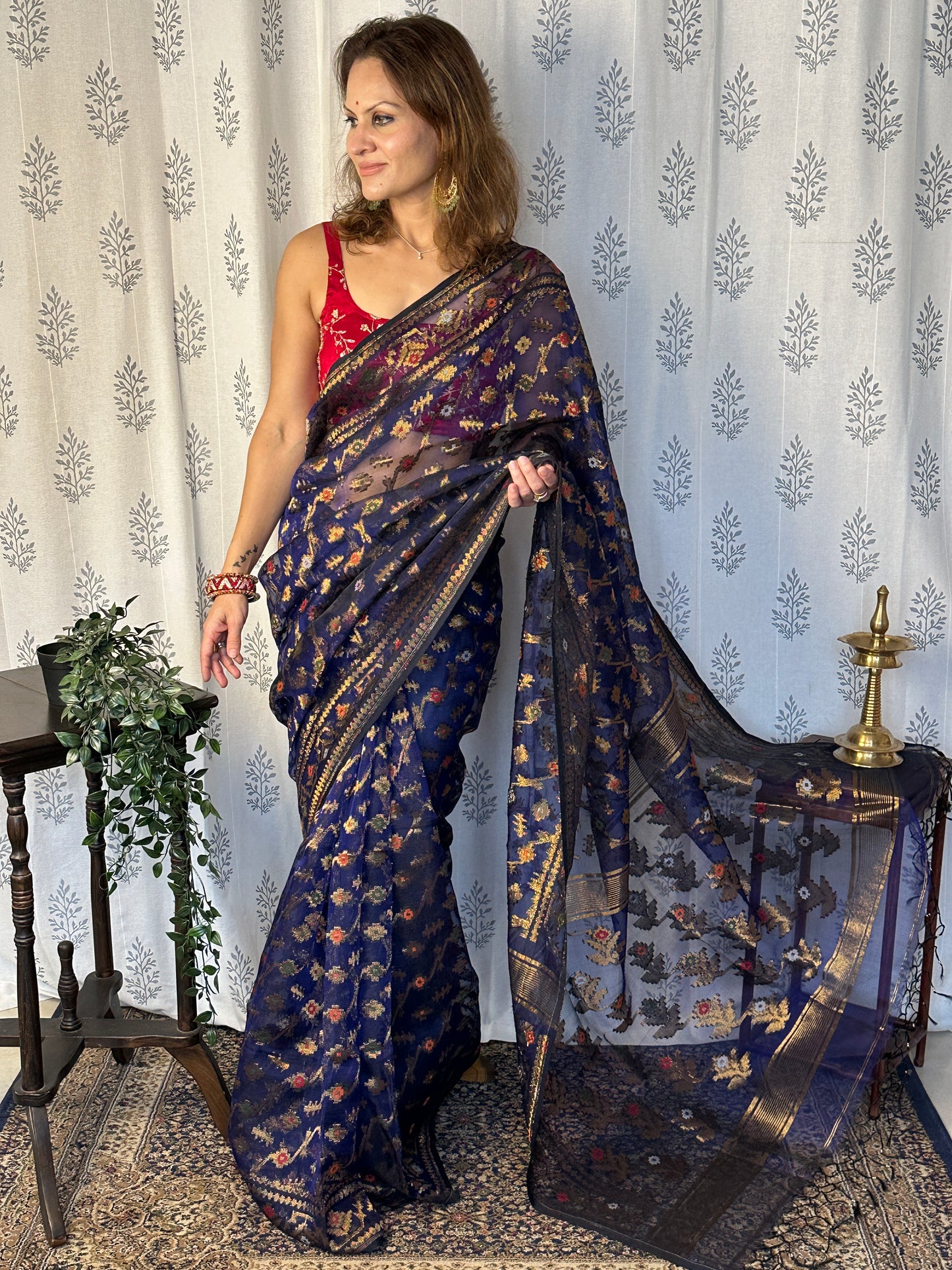 Blue Pure Muslin Silk Handloom Jamdani Saree