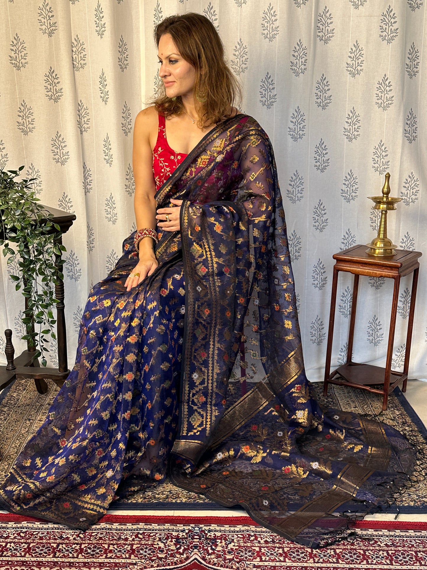 Blue Pure Muslin Silk Handloom Jamdani Saree