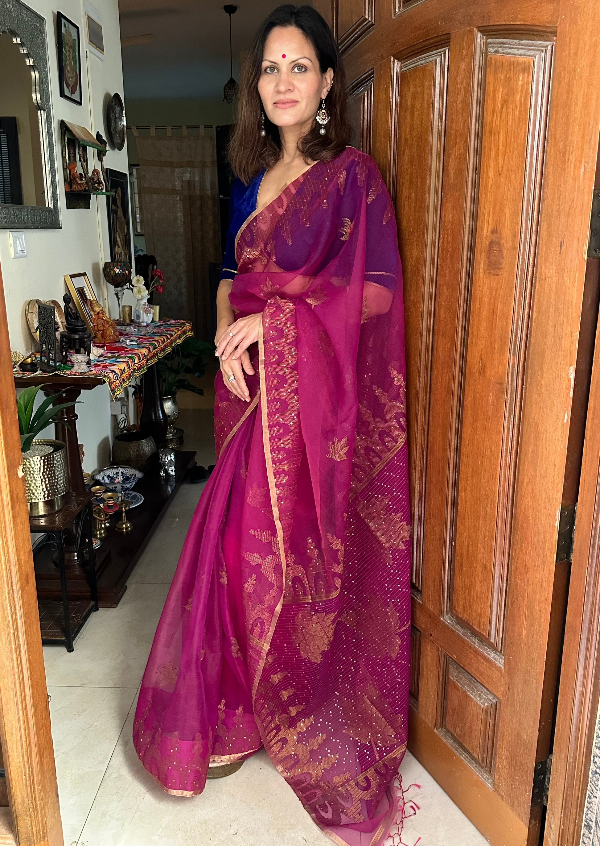 Pure Muslin Silk Handloom Jamdani Sari - Raahini