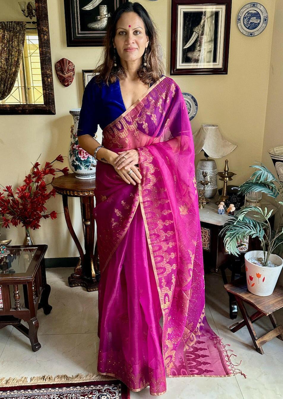 Pure Muslin Silk Handloom Jamdani Sari - Raahini