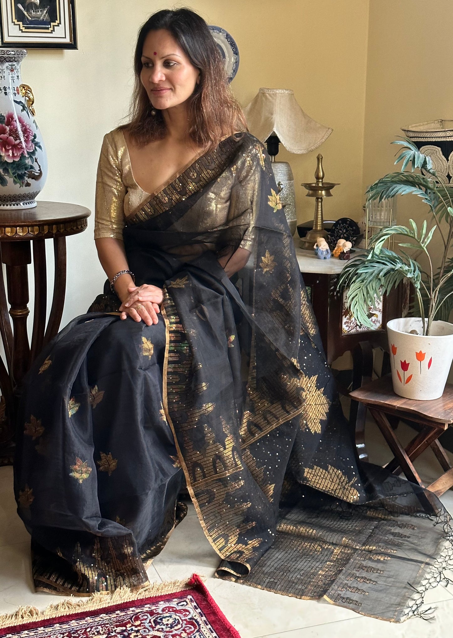 Pure Muslin Silk Handloom Jamdani Sari - Raahini