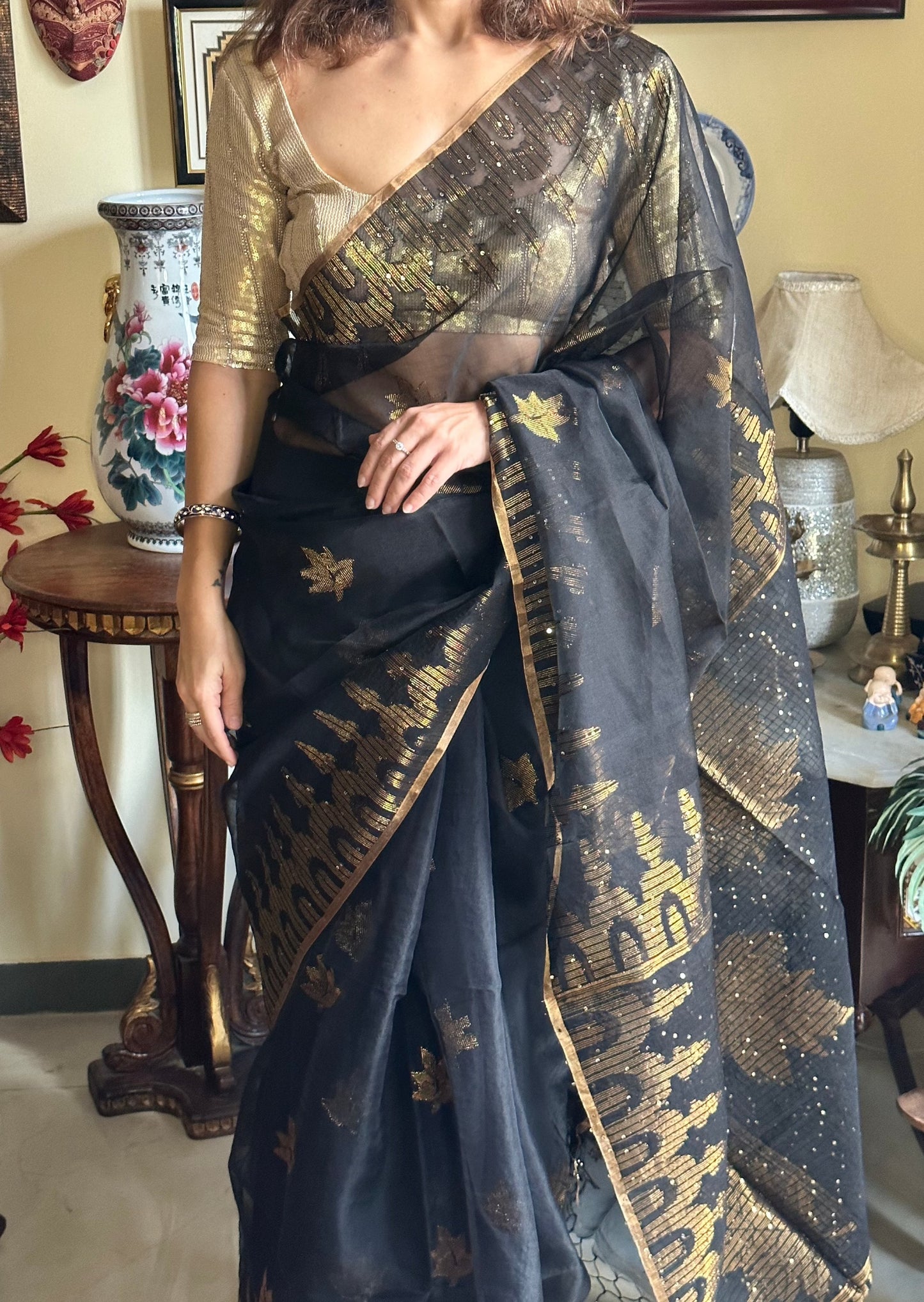 Pure Muslin Silk Handloom Jamdani Sari - Raahini