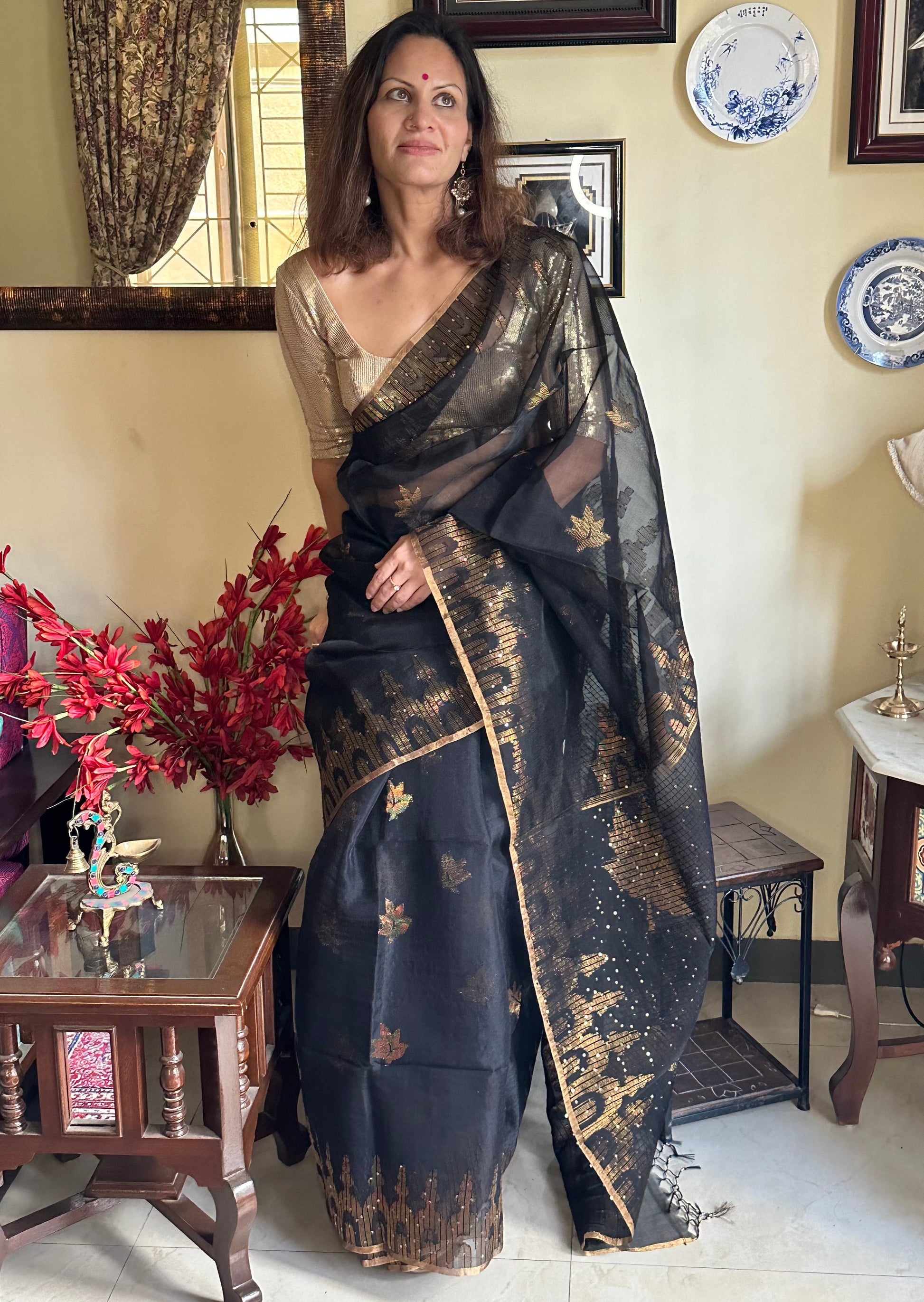 Pure Muslin Silk Handloom Jamdani Sari - Raahini