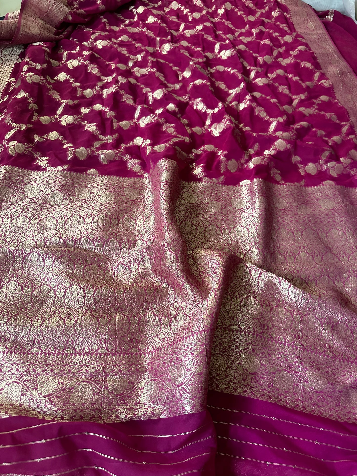 Magenta Pure Viscose Georgette Banarasi Sari with Gold Banarasi Work