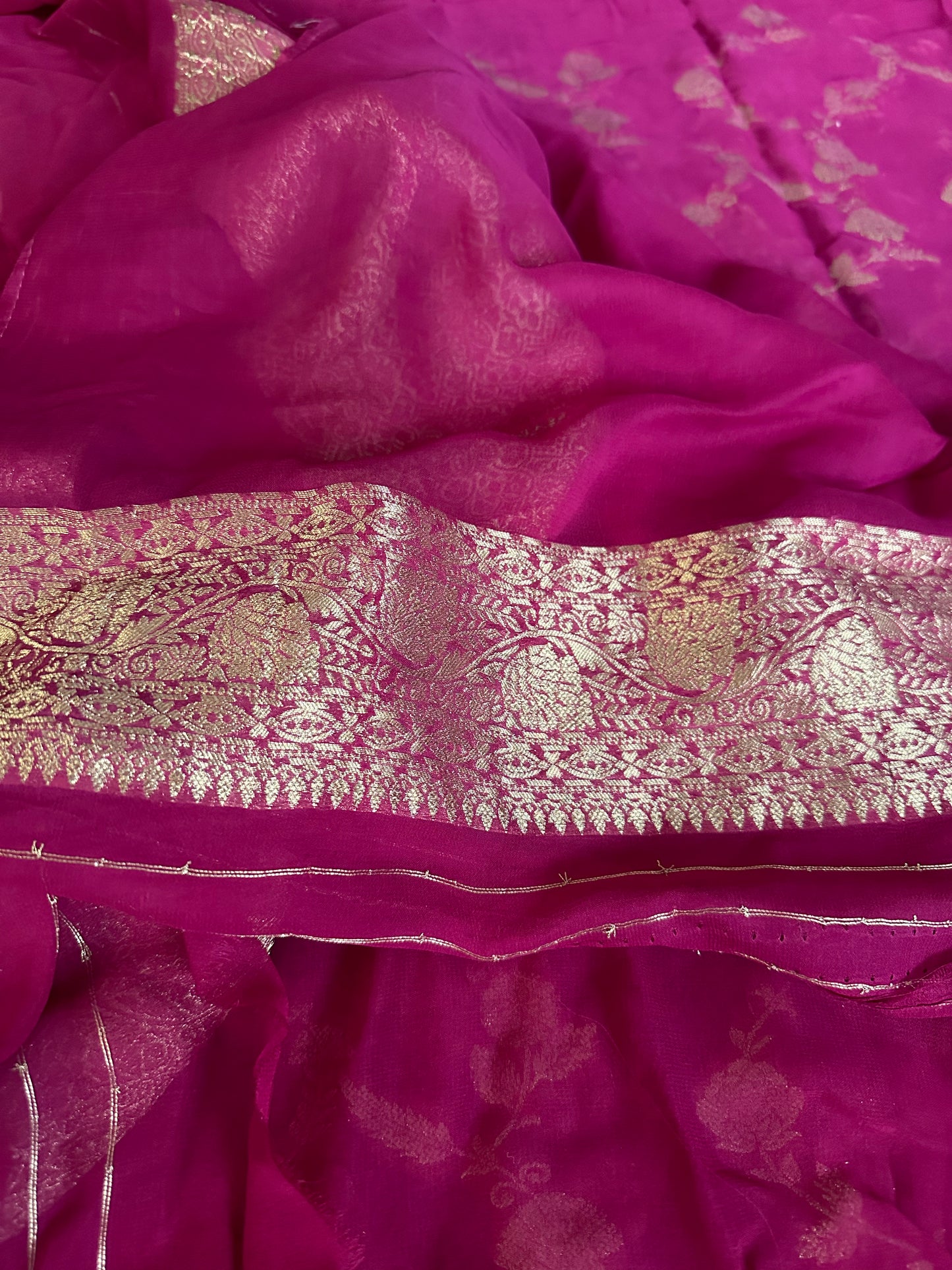 Magenta Pure Viscose Georgette Banarasi Sari with Gold Banarasi Work