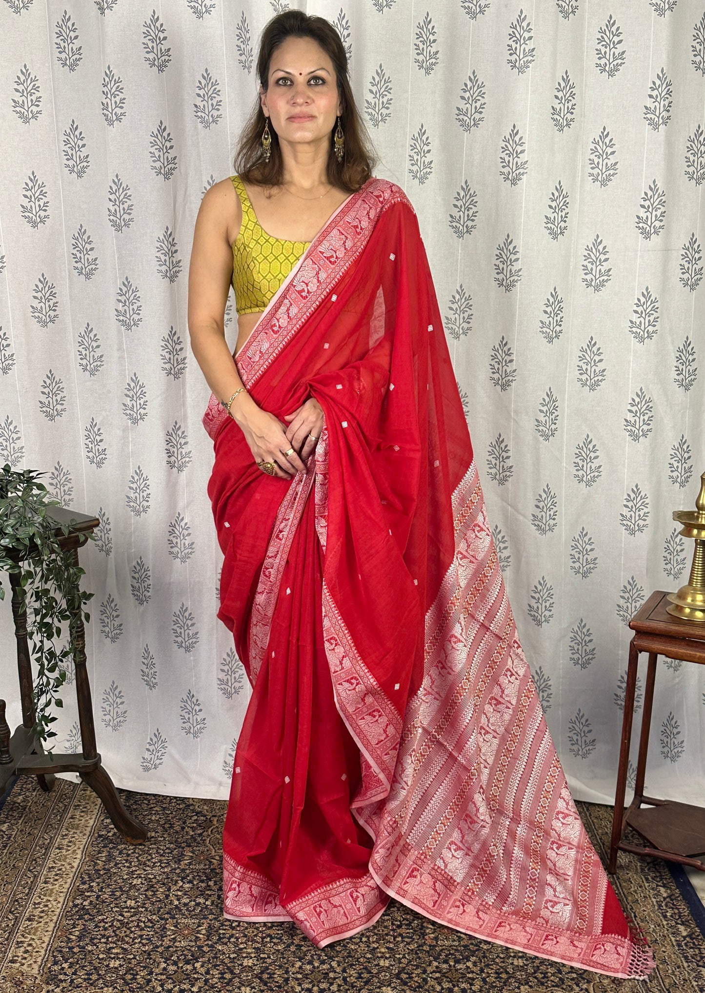 Red Pure Cotton Baluchari Saree with Silver Weaving