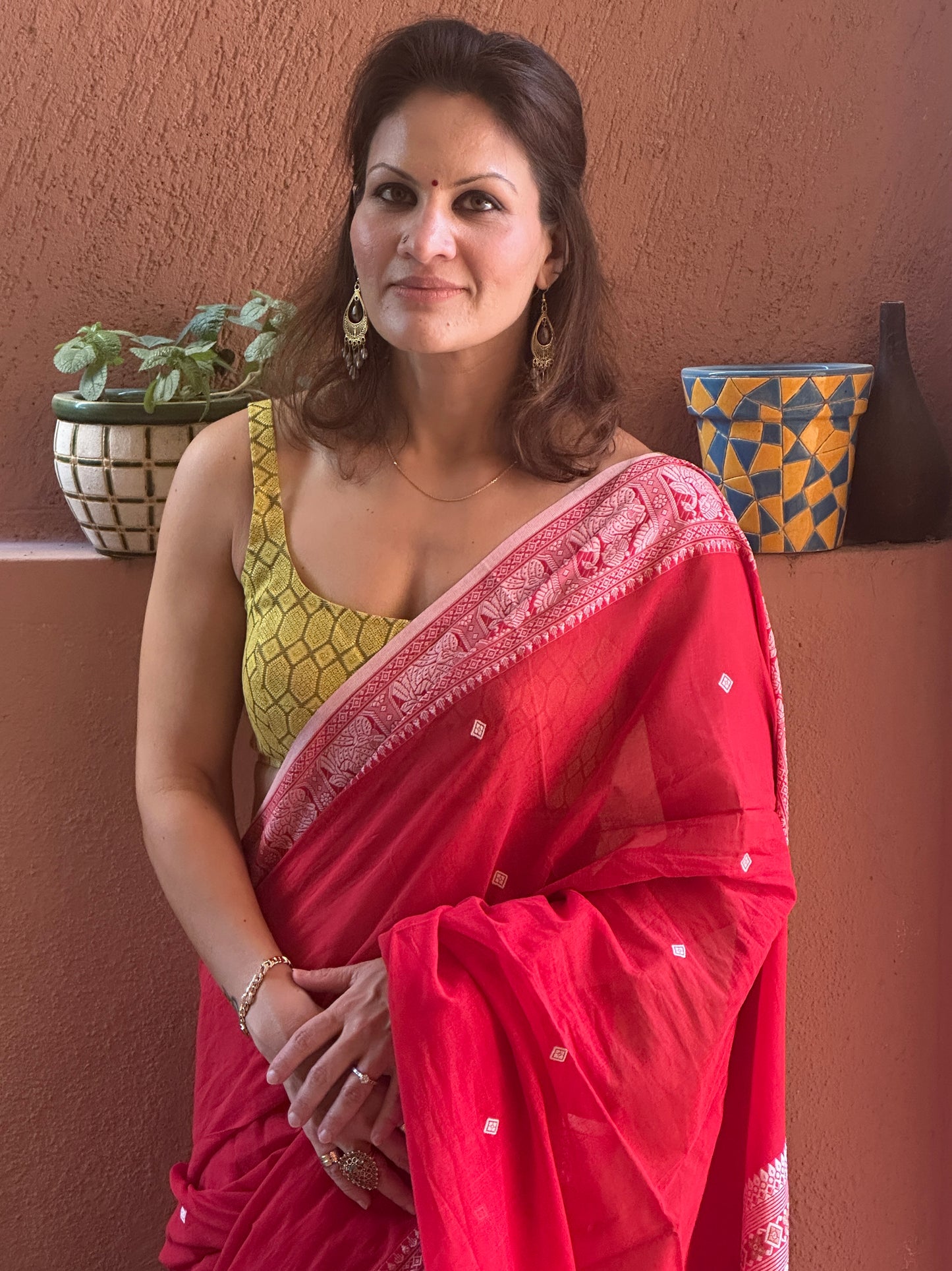 Red Pure Cotton Baluchari Saree with Silver Weaving