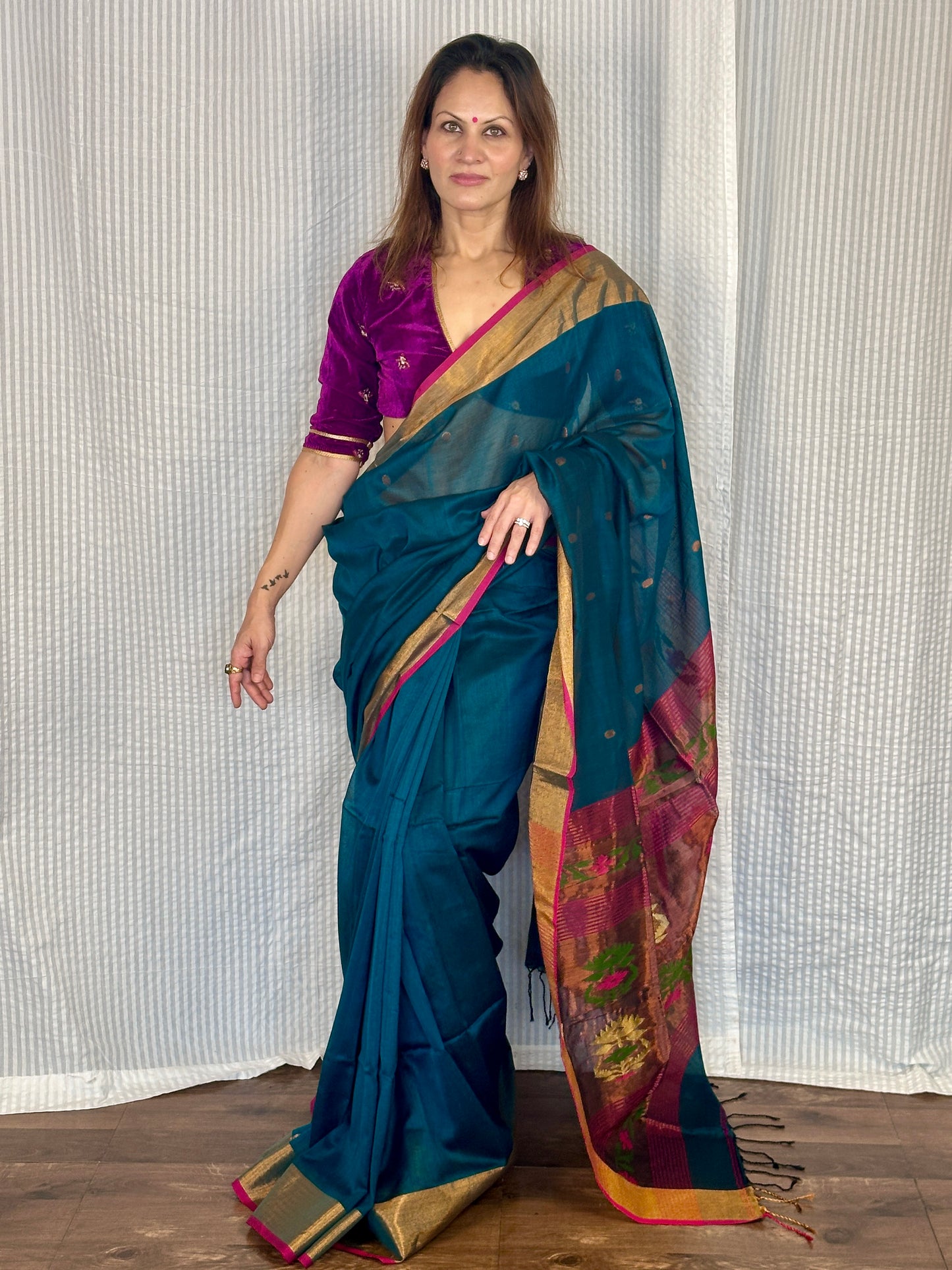 Green Pure Cotton Handloom Saree with Paithani Inspired Weaving on the Pallu