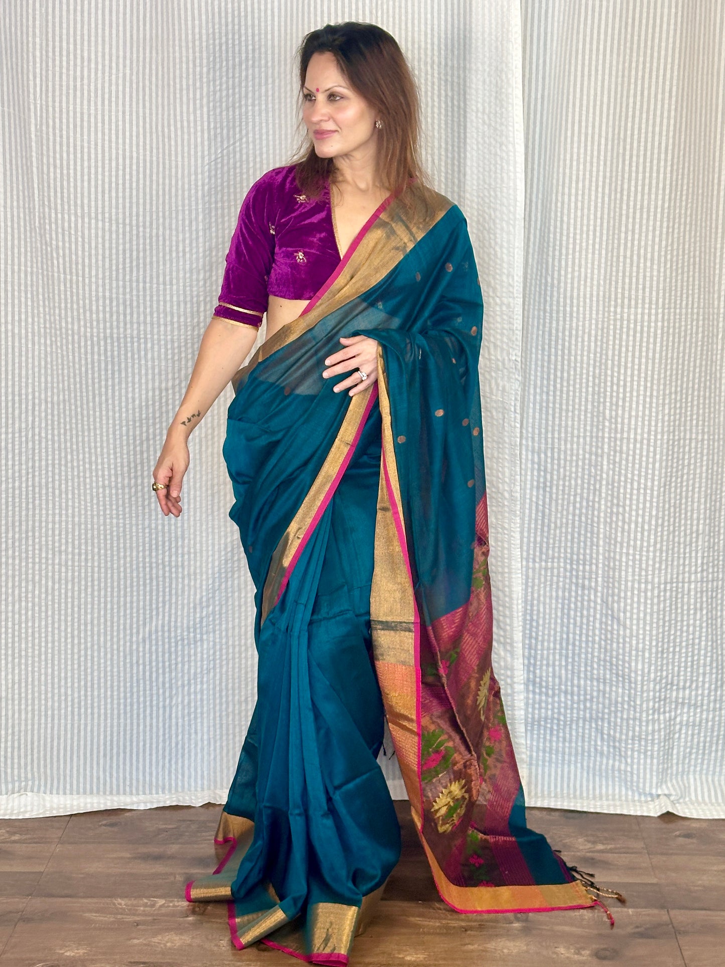 Green Pure Cotton Handloom Saree with Paithani Inspired Weaving on the Pallu