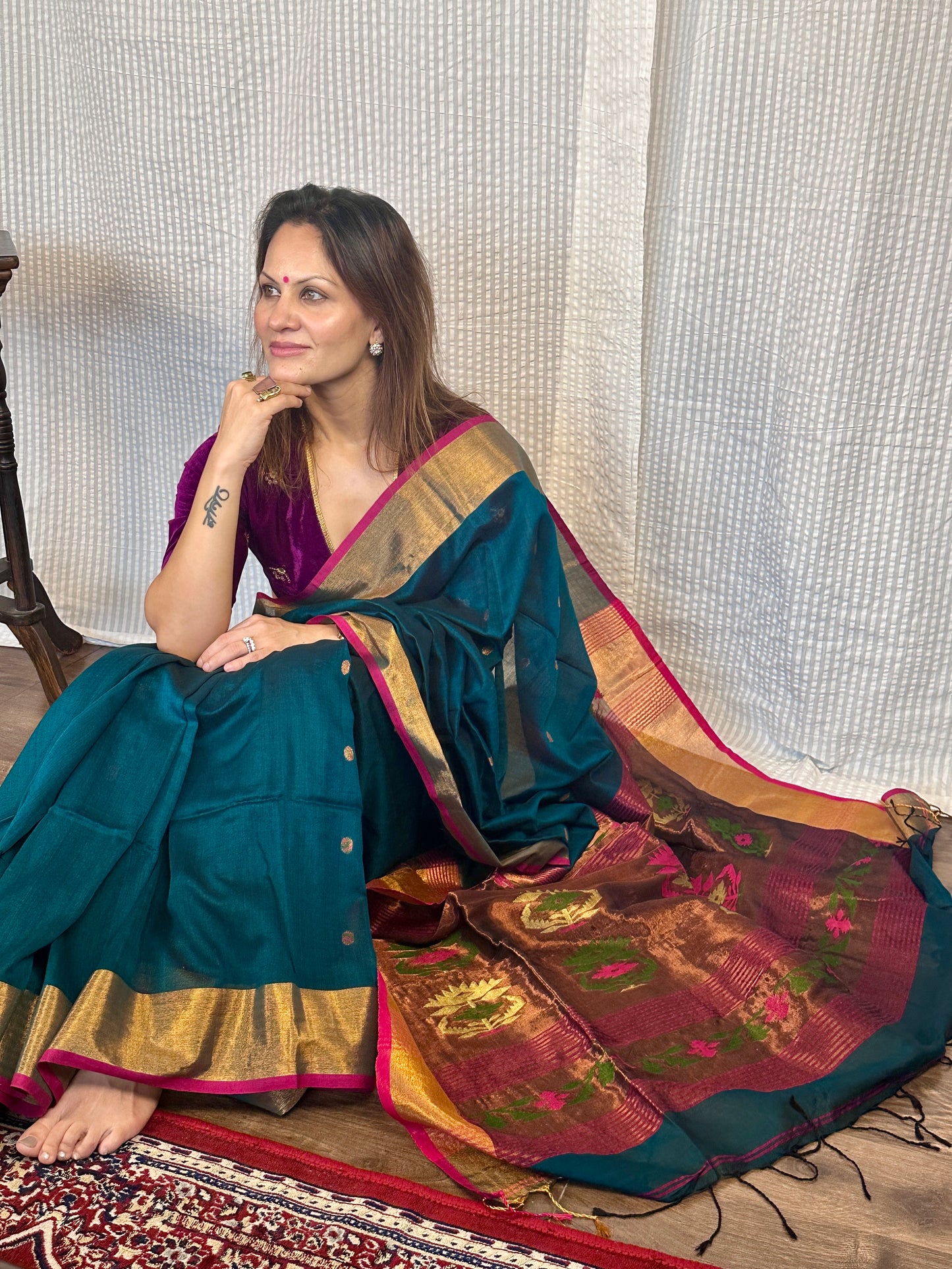 Green Pure Cotton Handloom Saree with Paithani Inspired Weaving on the Pallu