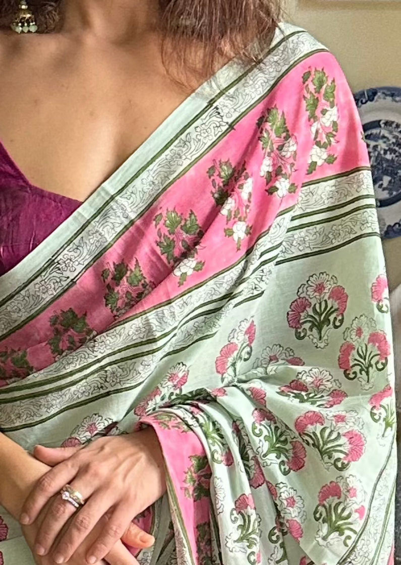 Mul Mul Cotton Sanganeri Print Handblock - Raahini