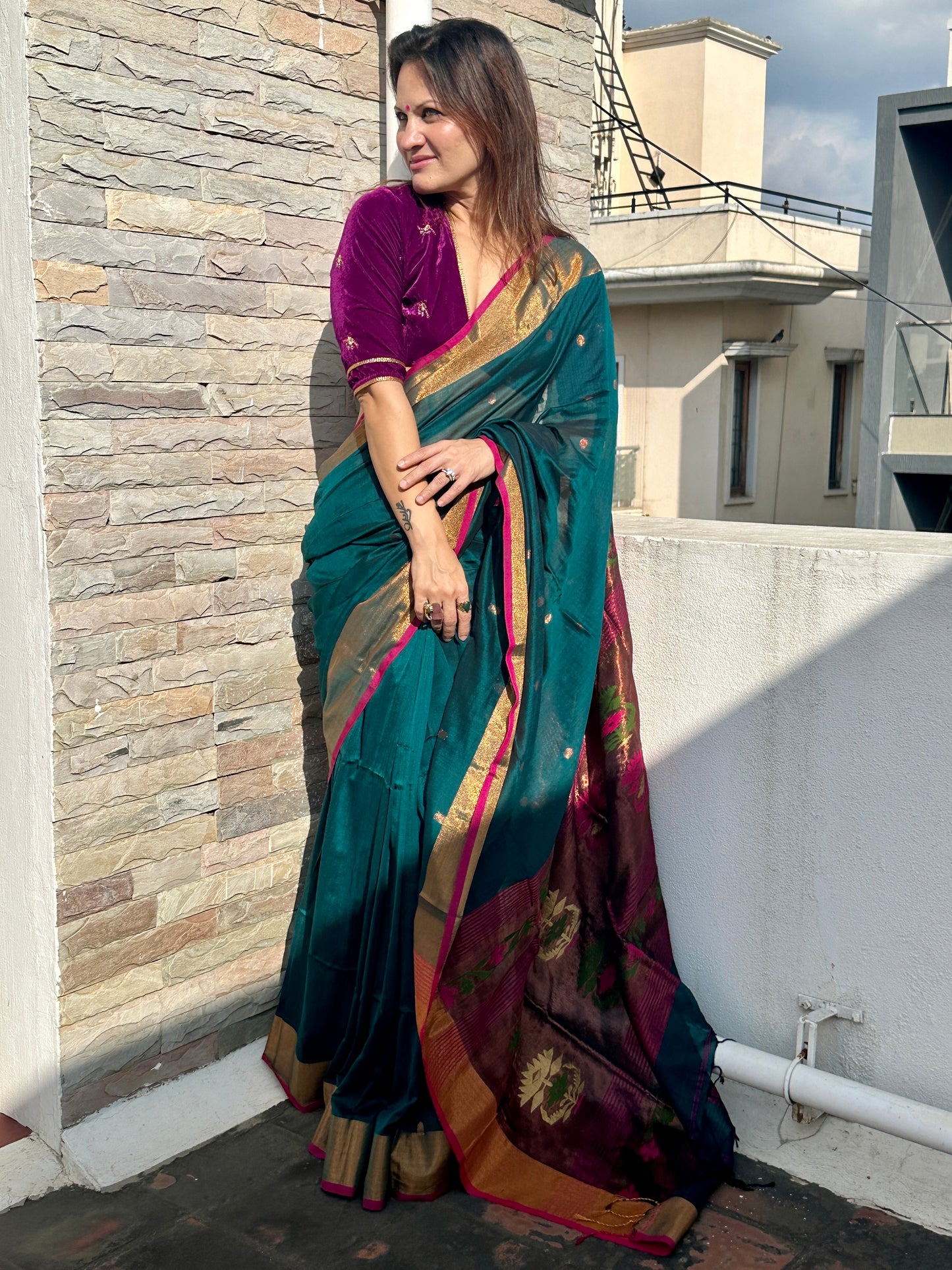 Green Pure Cotton Handloom Saree with Paithani Inspired Weaving on the Pallu