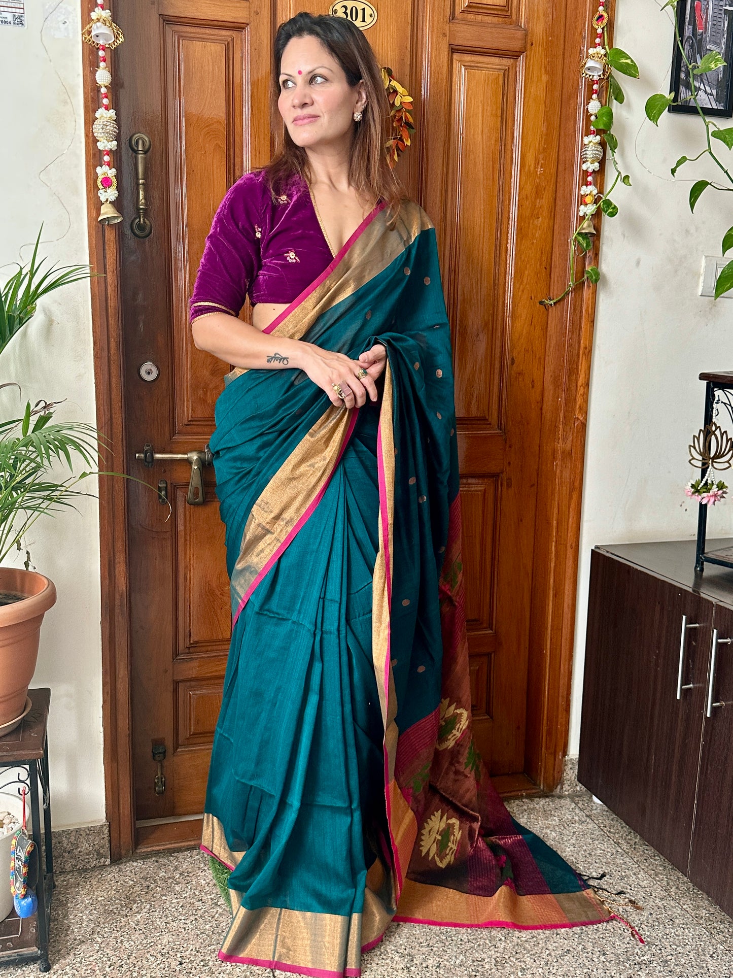 Green Pure Cotton Handloom Saree with Paithani Inspired Weaving on the Pallu