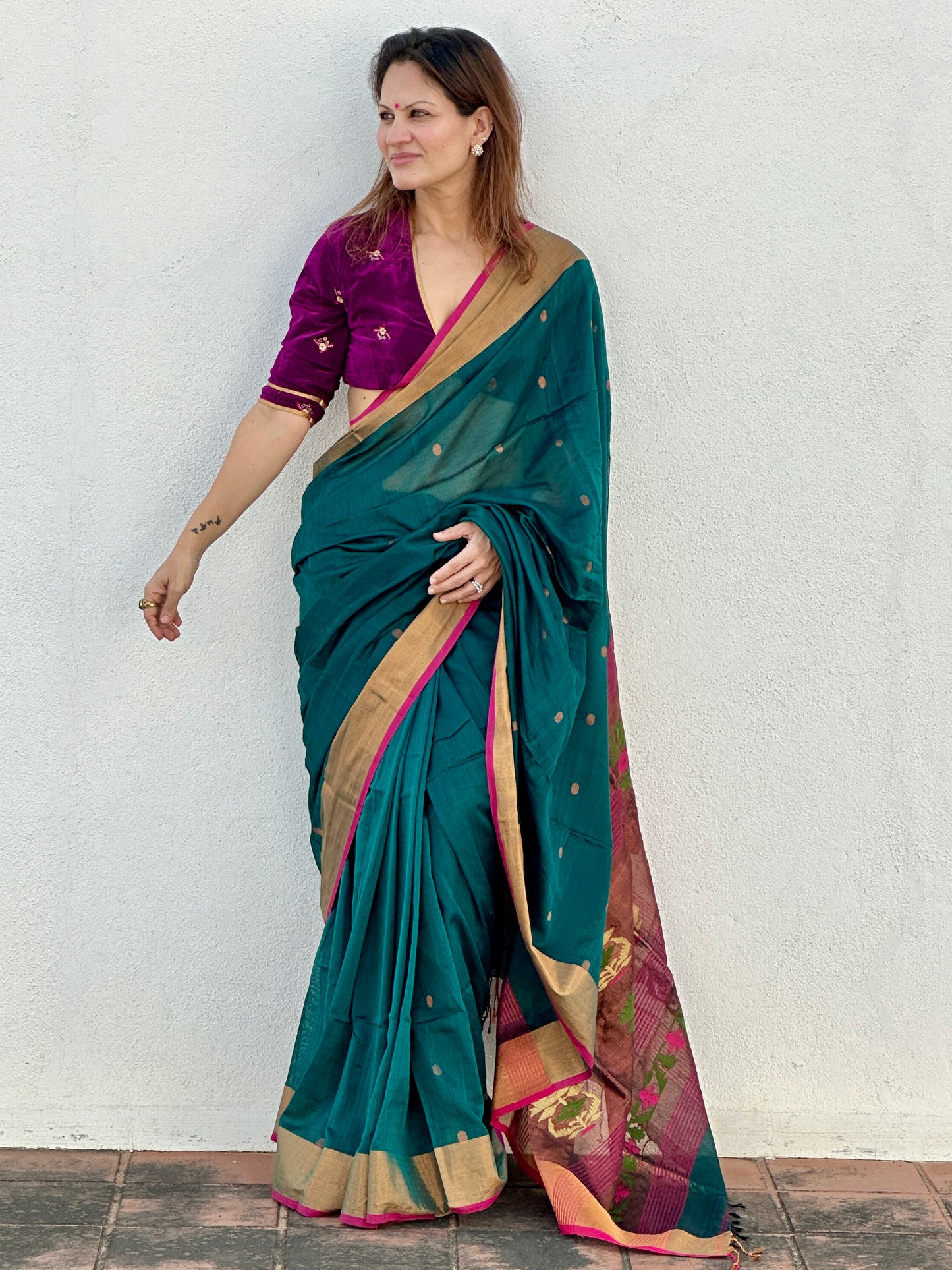 Green Pure Cotton Handloom Saree with Paithani Inspired Weaving on the Pallu
