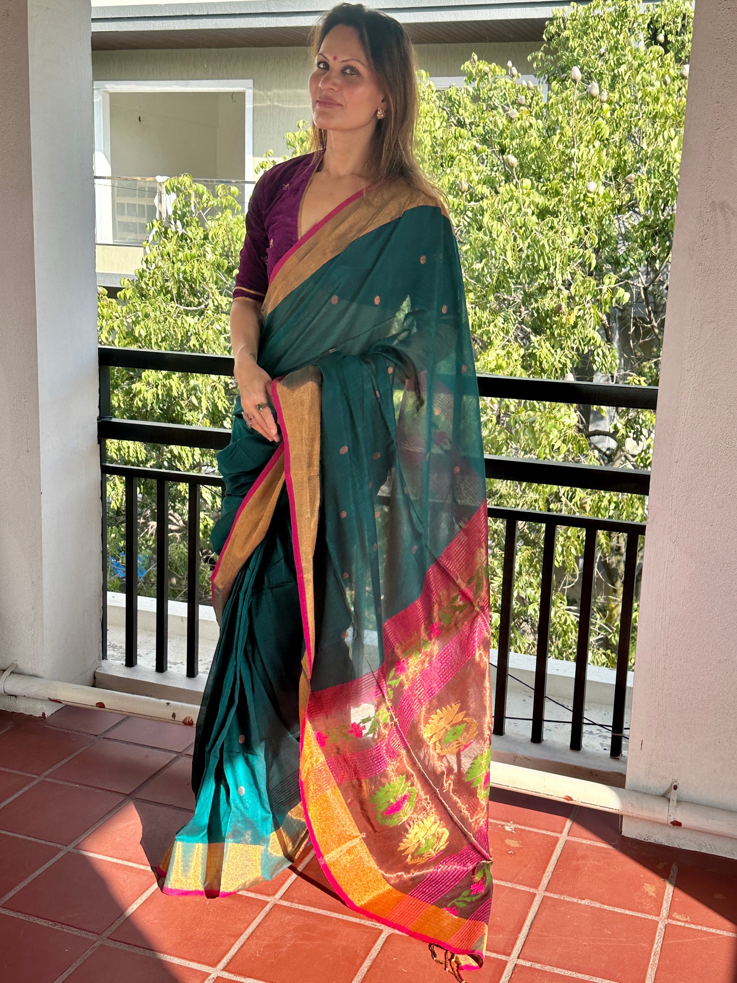 Green Pure Cotton Handloom Saree with Paithani Inspired Weaving on the Pallu