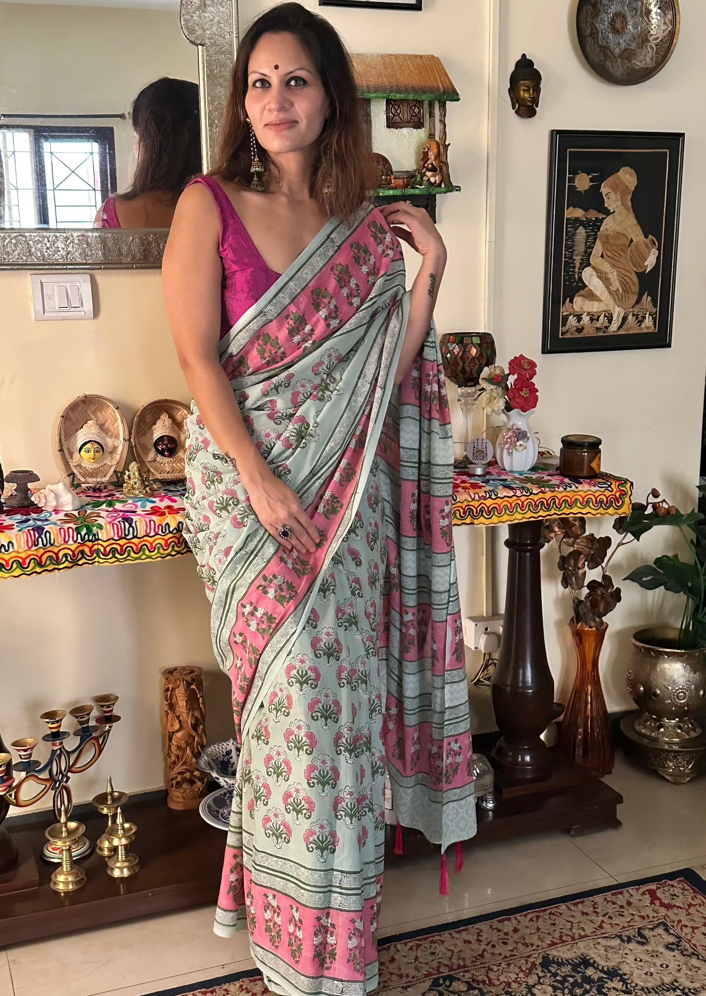 Mul Mul Cotton Sanganeri Print Handblock - Raahini