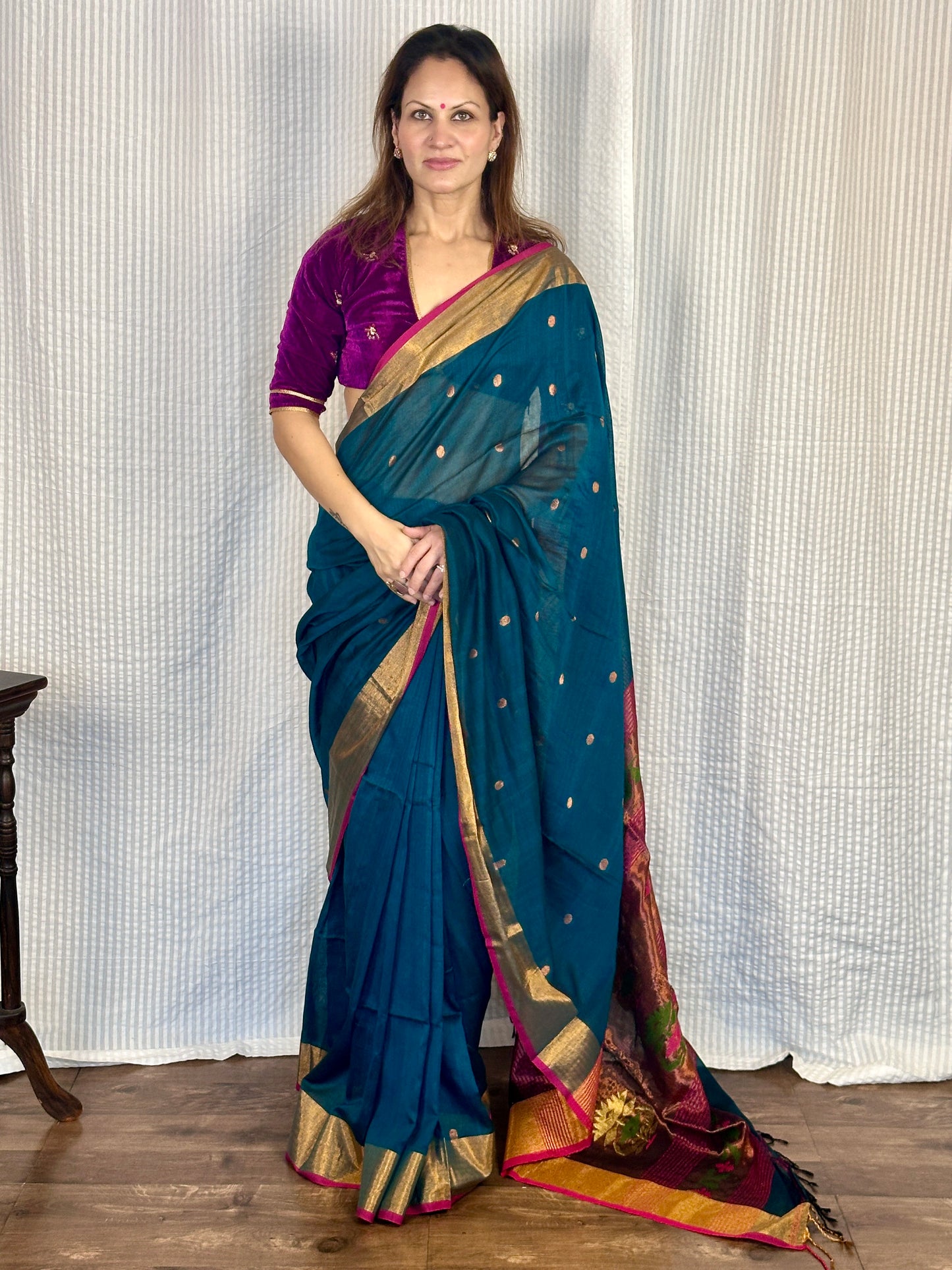 Green Pure Cotton Handloom Saree with Paithani Inspired Weaving on the Pallu