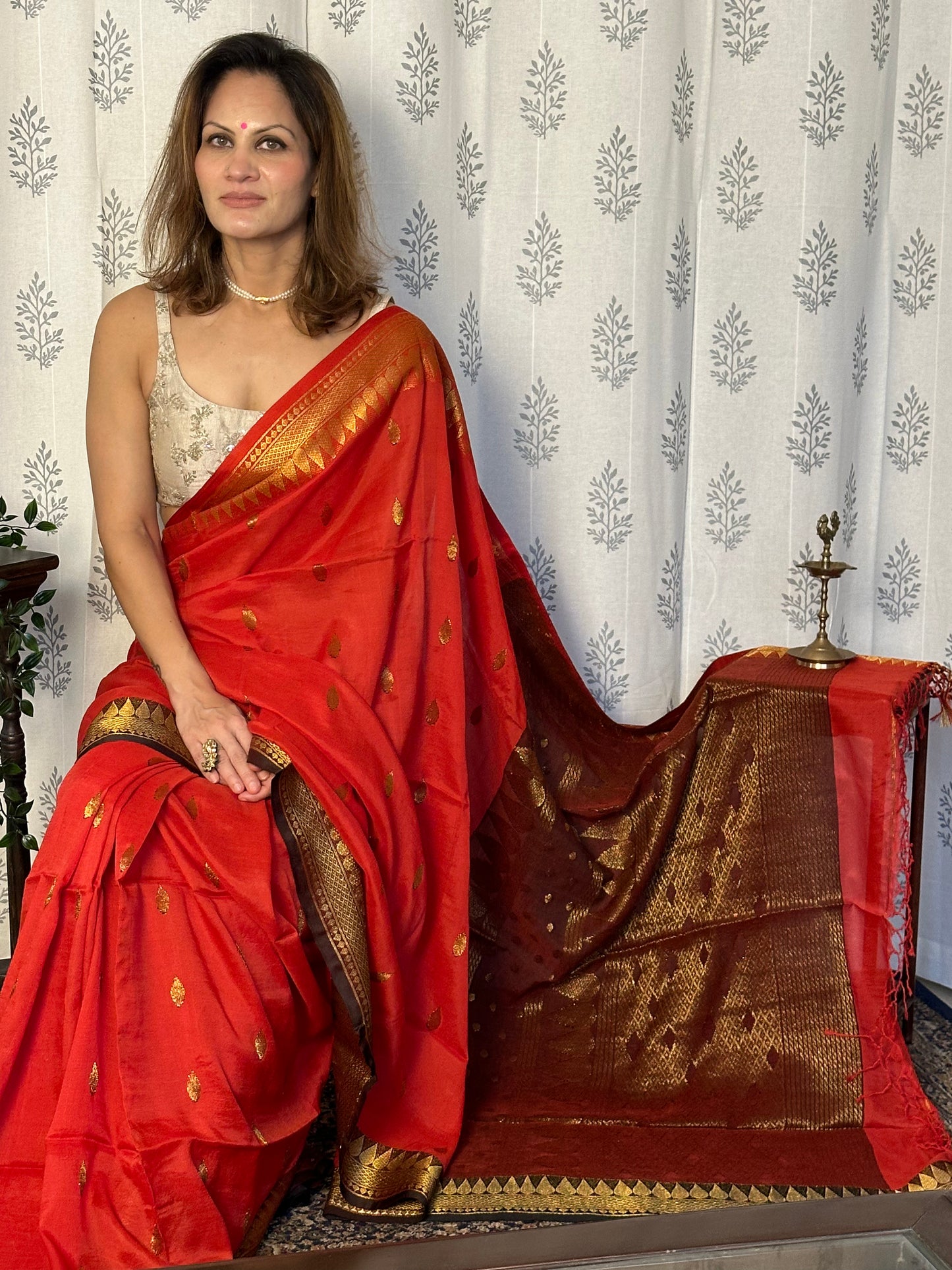 Orange Pure Katan Silk and Cotton Banarasi Sari with Zari Work