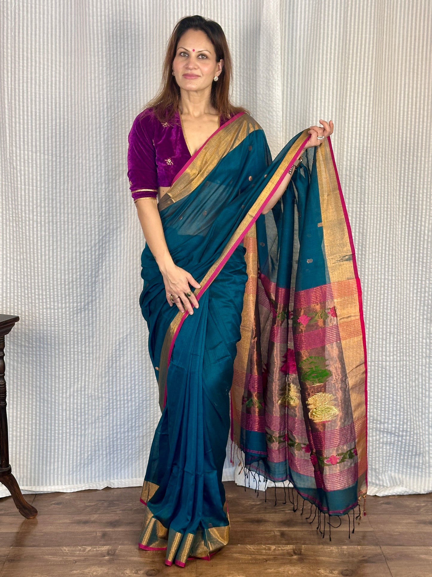 Green Pure Cotton Handloom Saree with Paithani Inspired Weaving on the Pallu