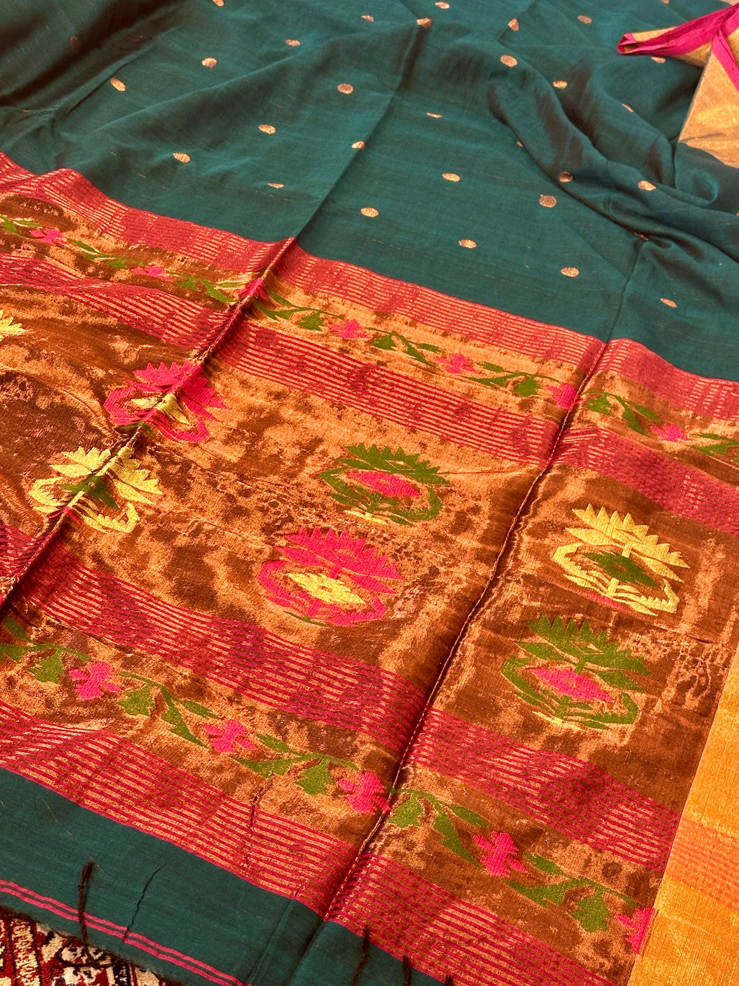 Green Pure Cotton Handloom Saree with Paithani Inspired Weaving on the Pallu