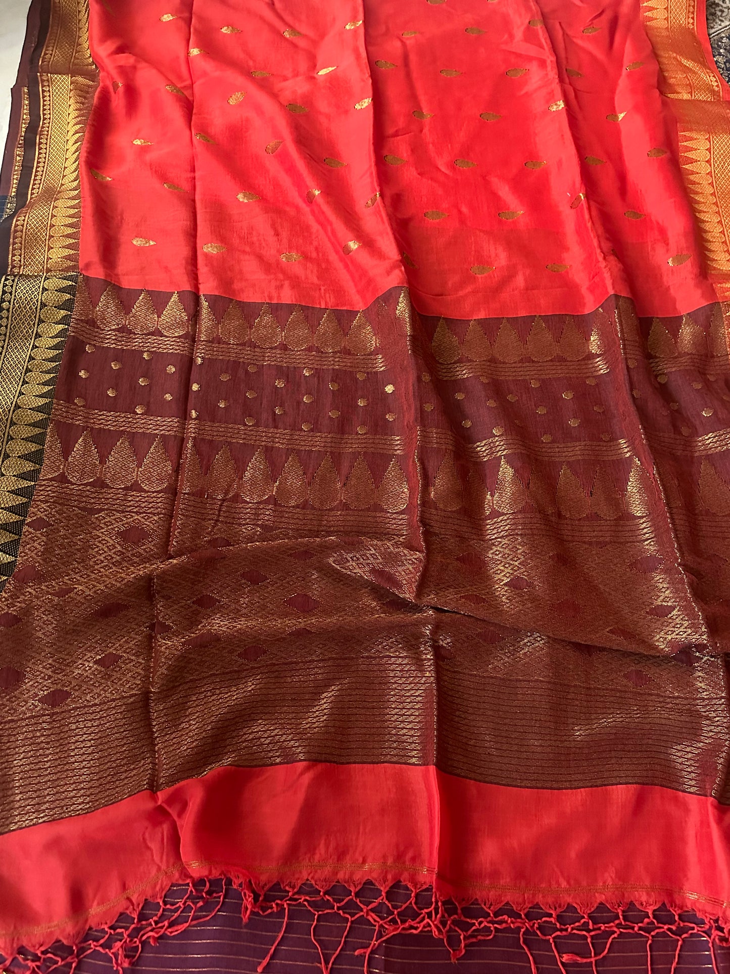 Orange Pure Katan Silk and Cotton Banarasi Sari with Zari Work