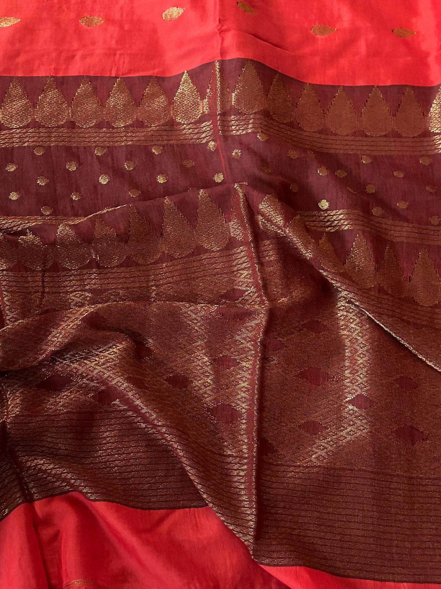 Orange Pure Katan Silk and Cotton Banarasi Sari with Zari Work