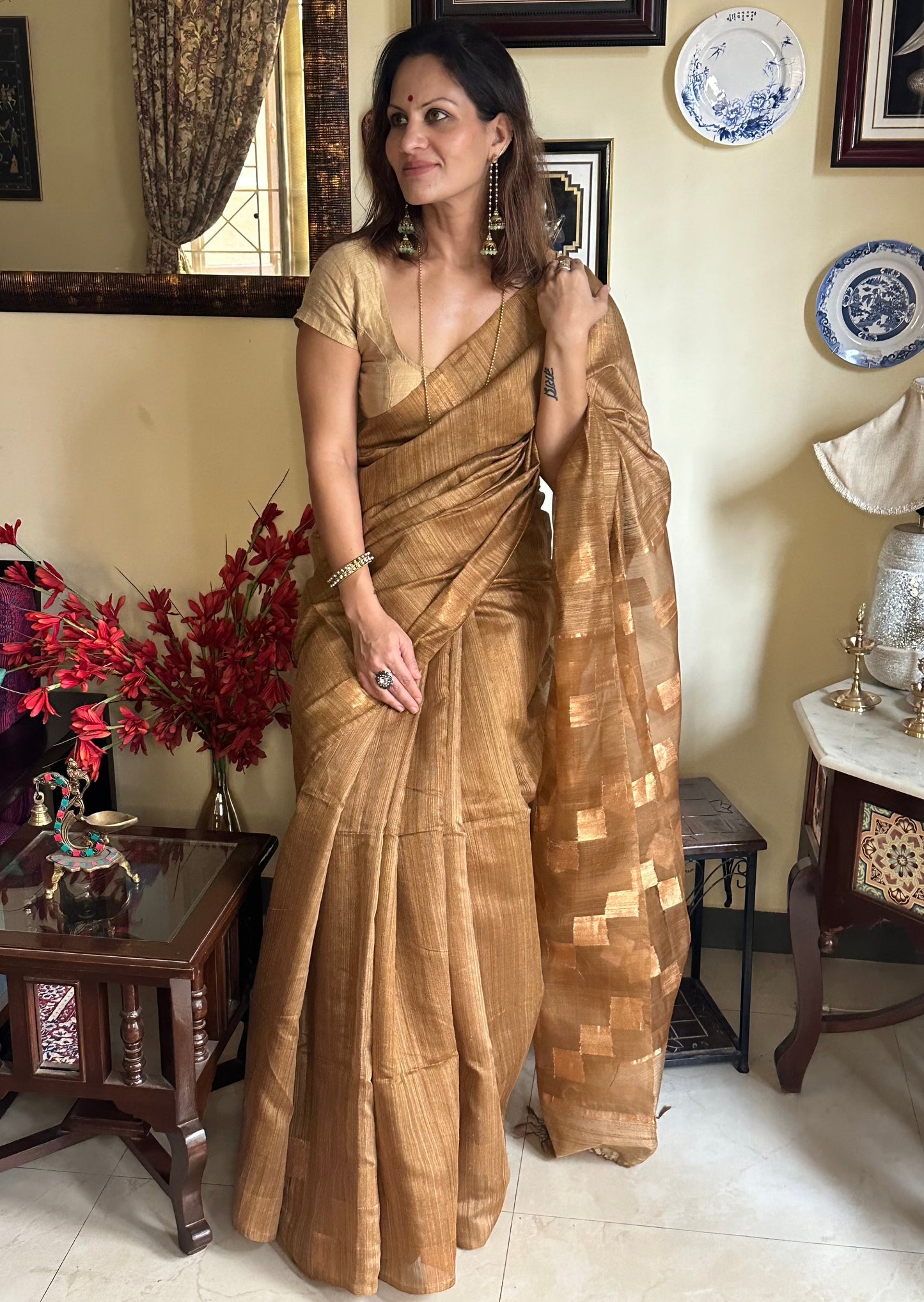 Matka Silk with Muslin Pallu & Intricate Jamdani Hand Work - Raahini