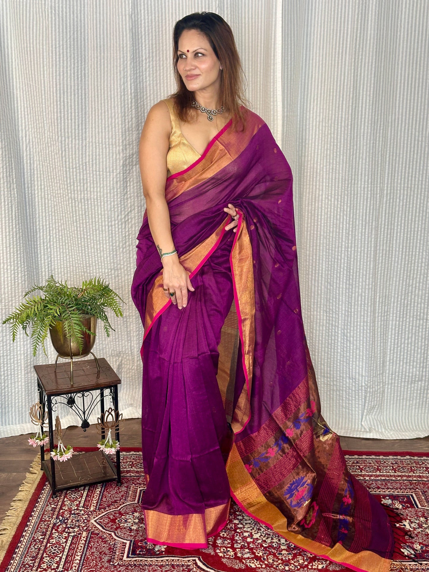 Purple Pure Cotton Handloom Saree with Paithani Inspired Weaving on the Pallu