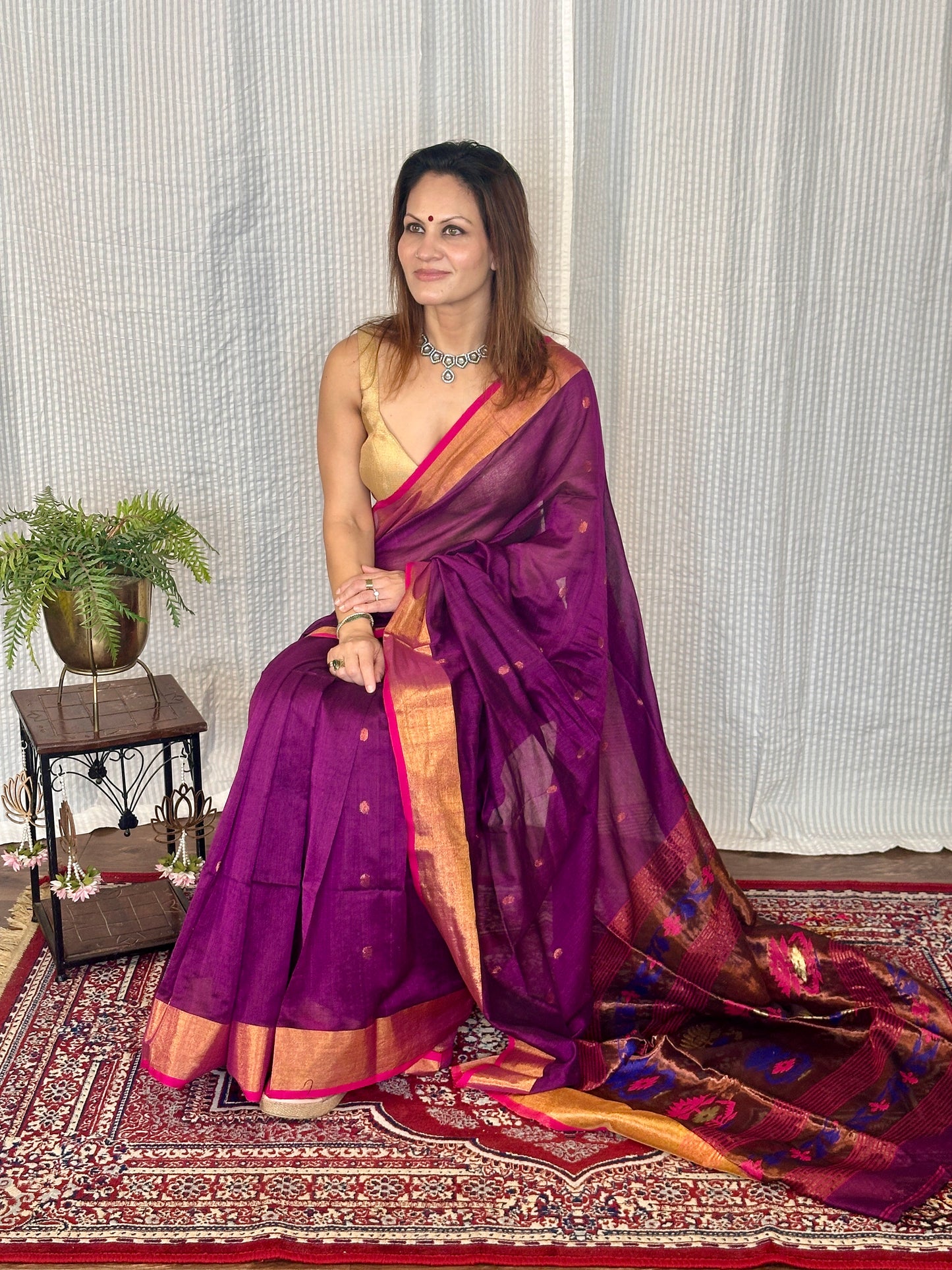 Purple Pure Cotton Handloom Saree with Paithani Inspired Weaving on the Pallu