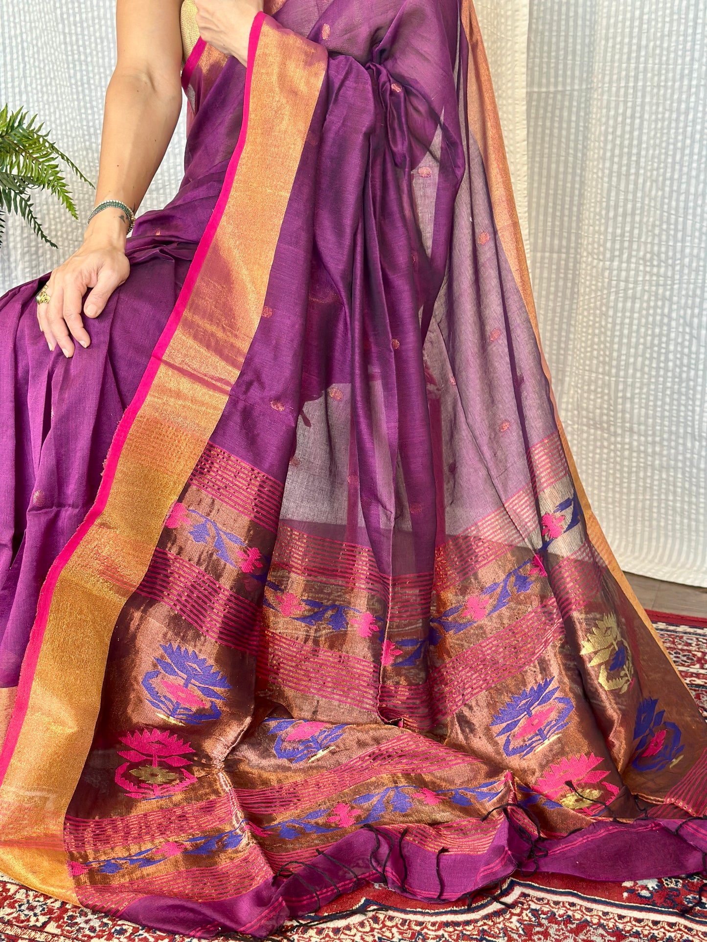 Purple Pure Cotton Handloom Saree with Paithani Inspired Weaving on the Pallu