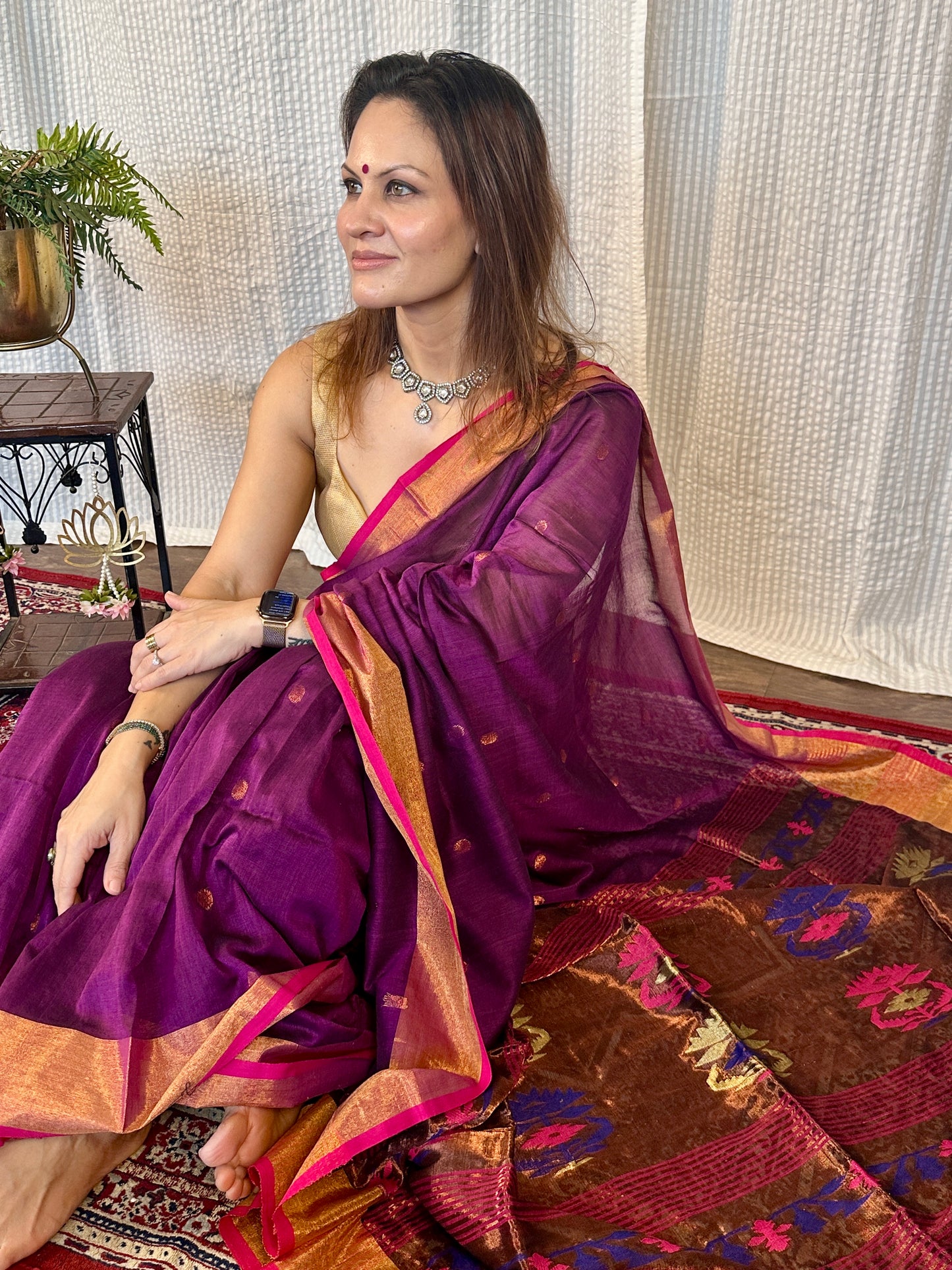 Purple Pure Cotton Handloom Saree with Paithani Inspired Weaving on the Pallu