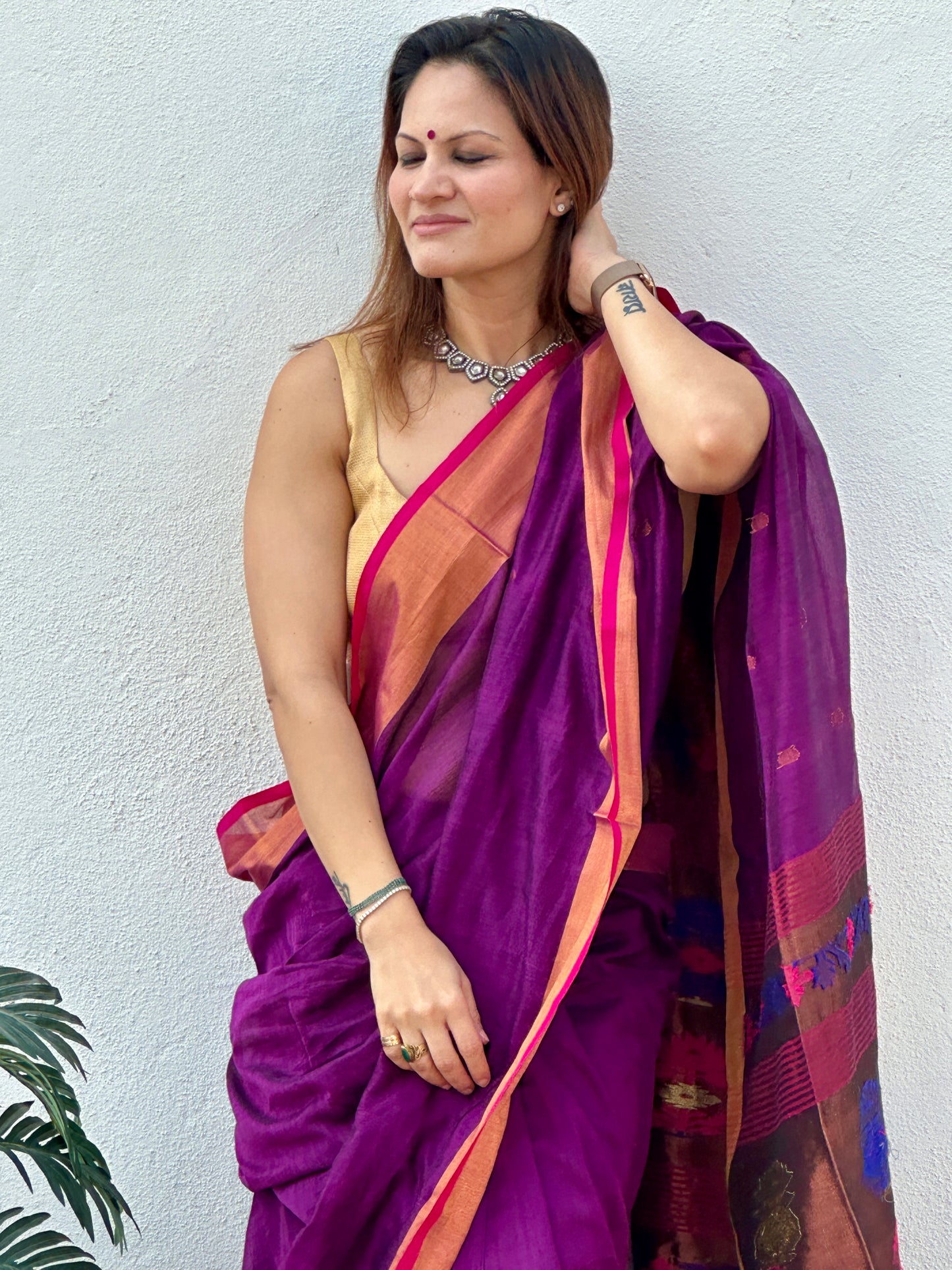 Purple Pure Cotton Handloom Saree with Paithani Inspired Weaving on the Pallu