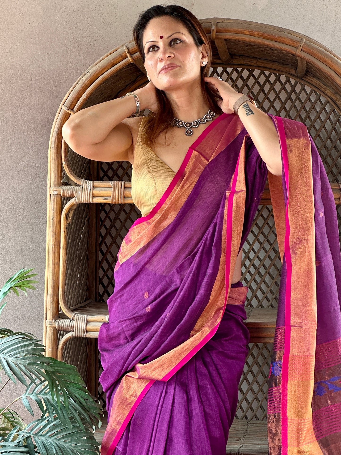 Purple Pure Cotton Handloom Saree with Paithani Inspired Weaving on the Pallu