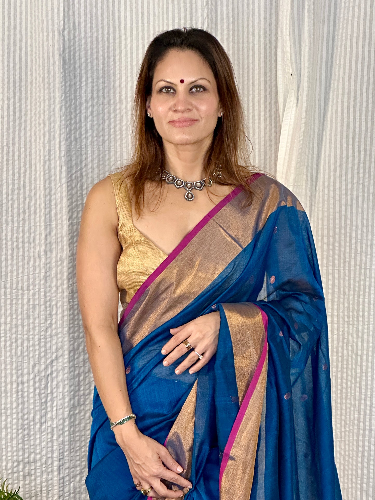 Peacock Blue Pure Cotton Handloom Saree with Paithani Inspired Weaving on the Pallu