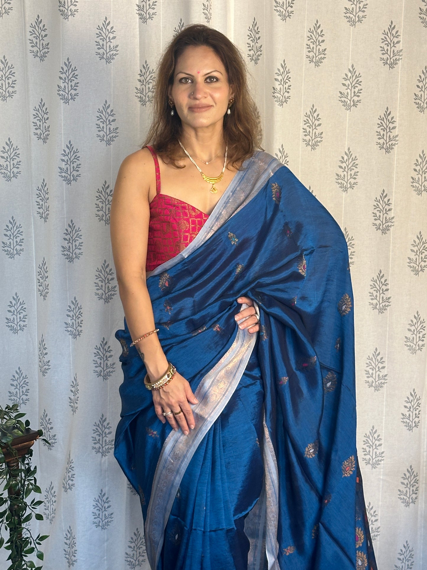 Blue Pure Katan Silk and Cotton Banarasi Sari with Zari Work