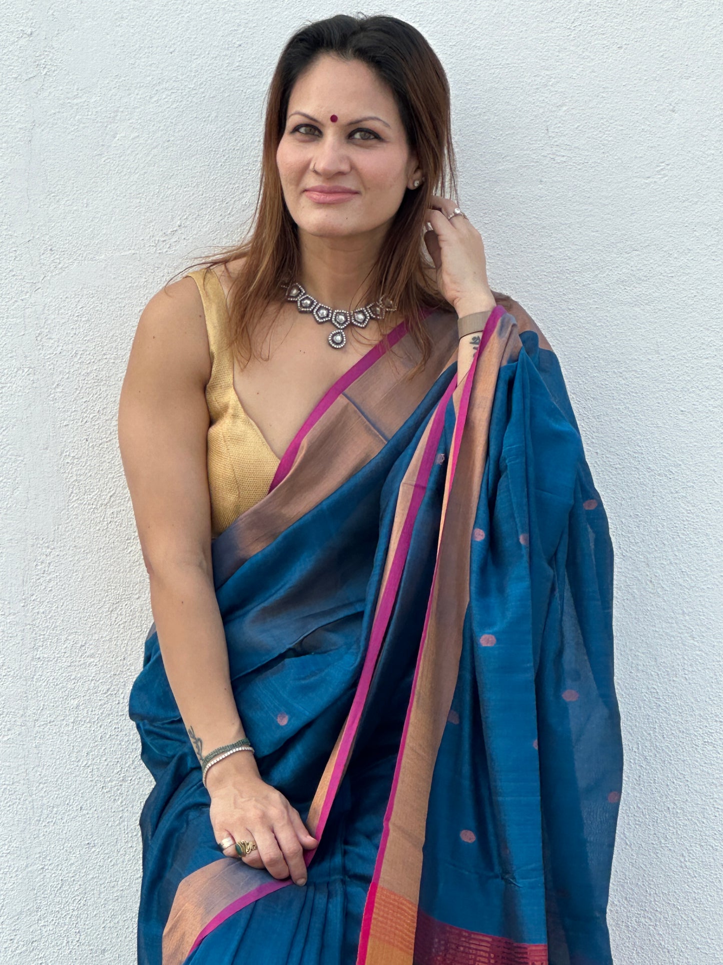 Peacock Blue Pure Cotton Handloom Saree with Paithani Inspired Weaving on the Pallu