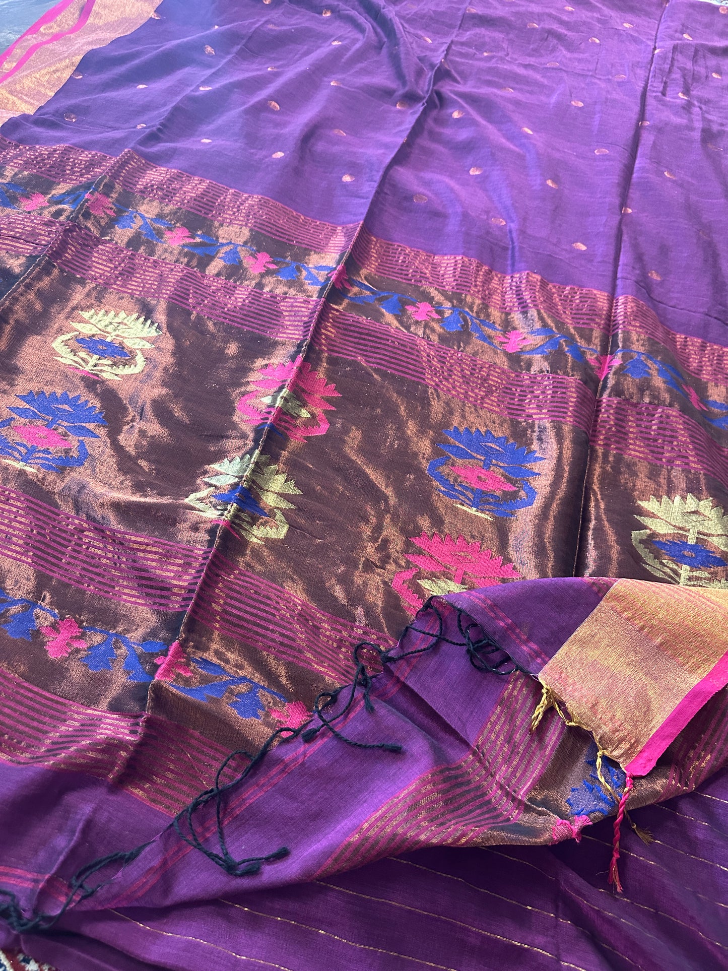 Purple Pure Cotton Handloom Saree with Paithani Inspired Weaving on the Pallu