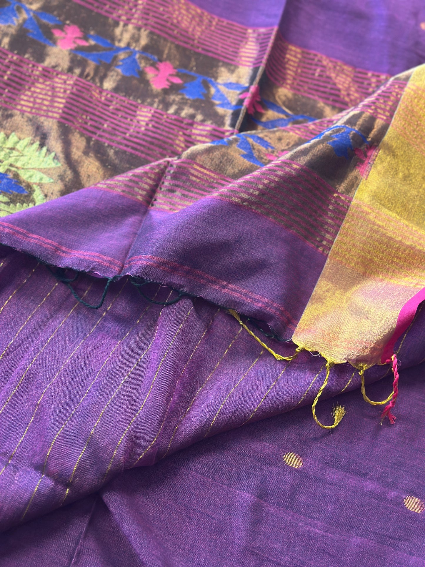 Purple Pure Cotton Handloom Saree with Paithani Inspired Weaving on the Pallu