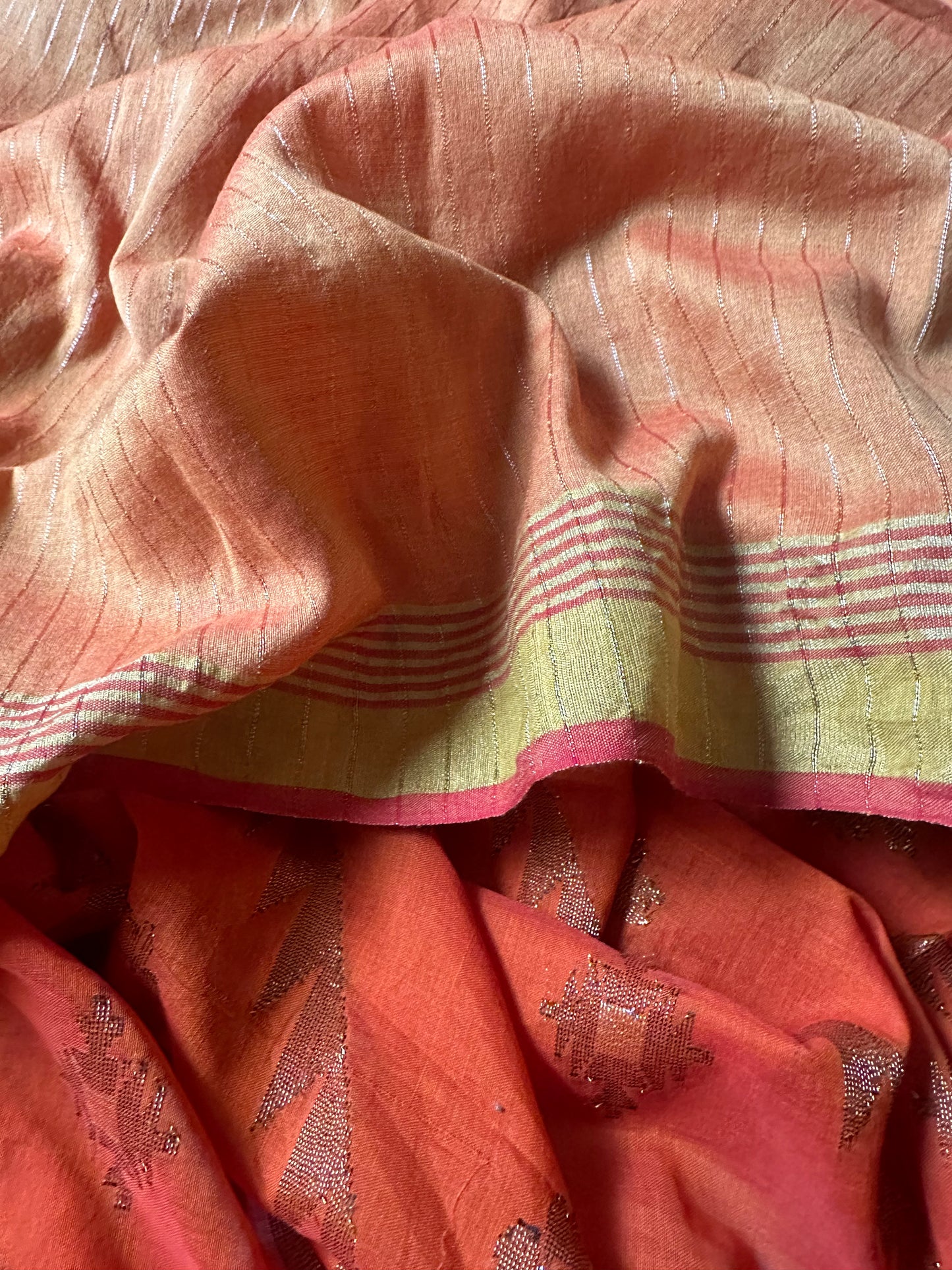 Orange Pure Cotton Jamdani with Intricate Zari Work - Raahini