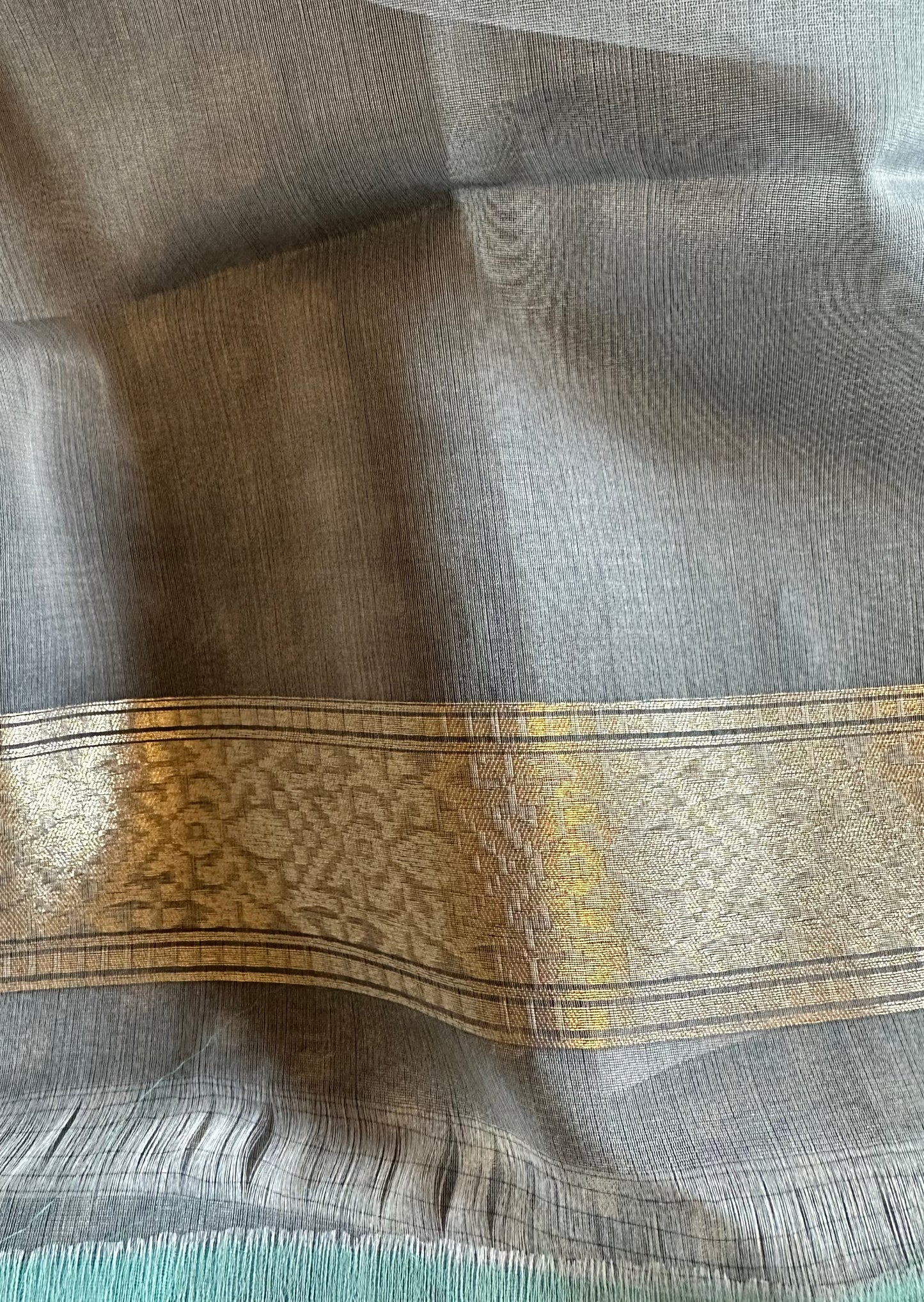 Grey Banarasi Kora Organza Sari with Butis & Weaving - Raahini