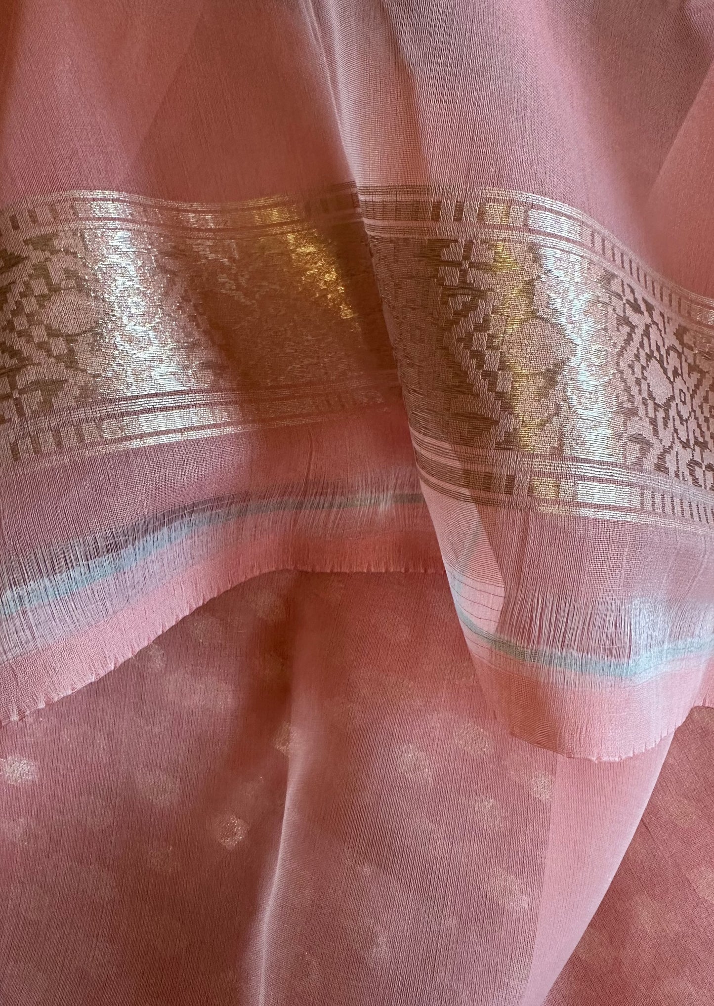 Peach Banarasi Kora Organza Sari with Butis & Weaving - Raahini