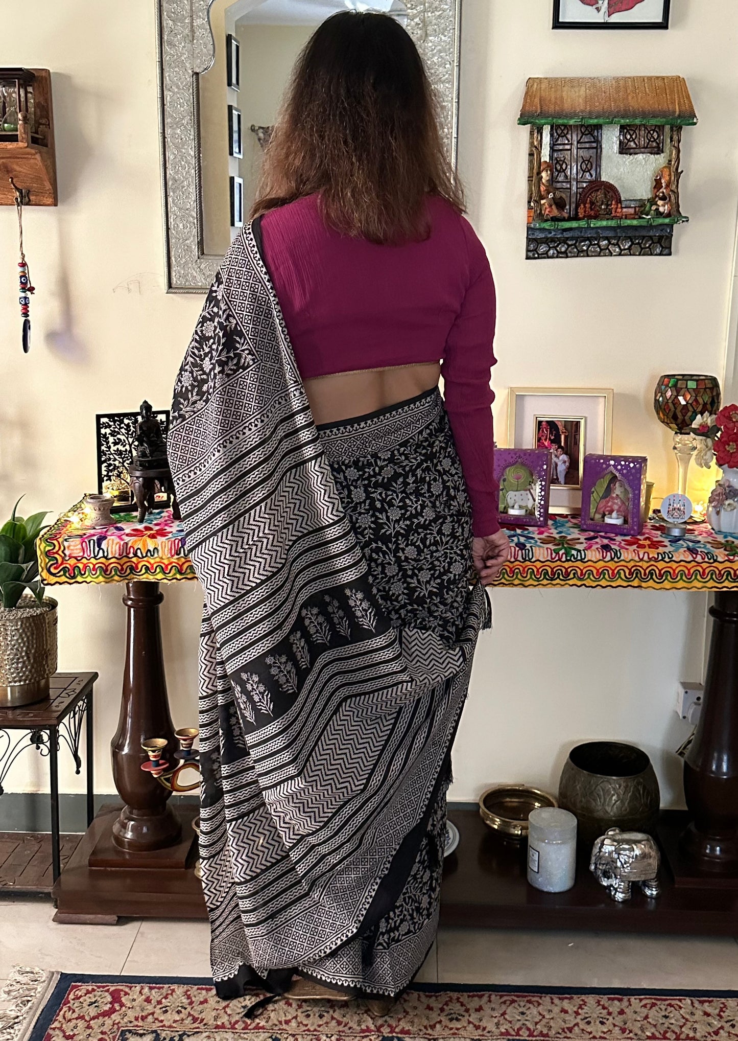 Mul Mul Cotton Hand block Bagru print sari - Raahini