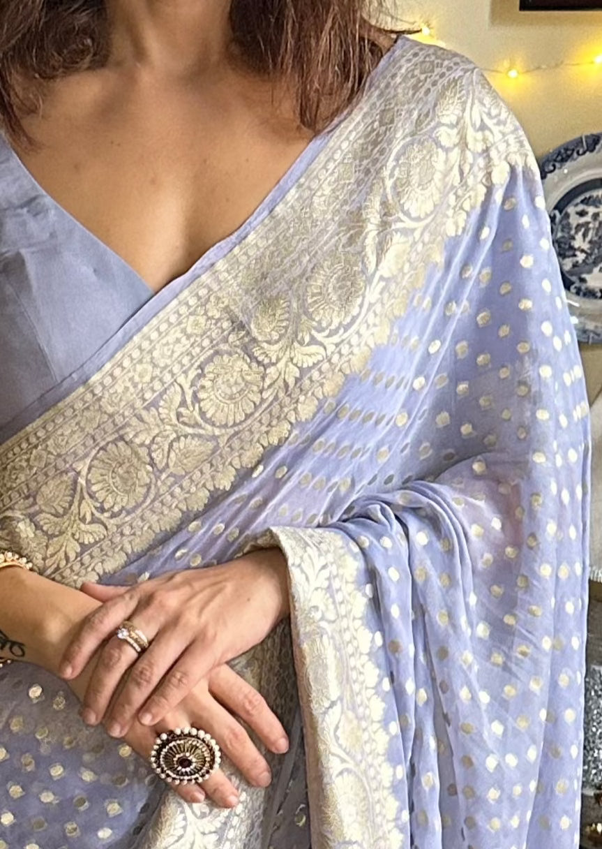 Banarasi Pure Khaadi Georgette Sari with Dual Tone Water Zari - Raahini