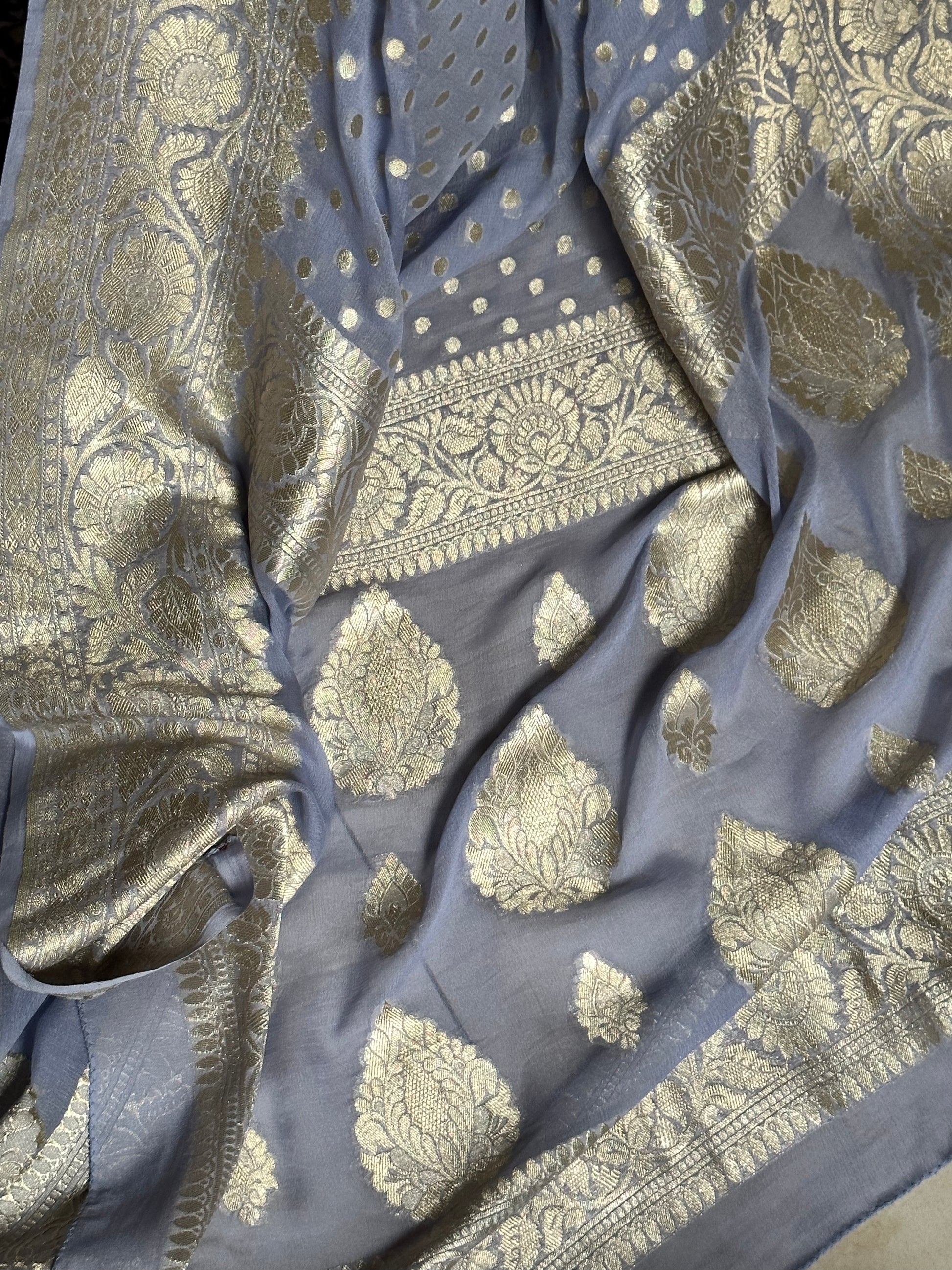 Banarasi Pure Khaadi Georgette Sari with Dual Tone Water Zari - Raahini